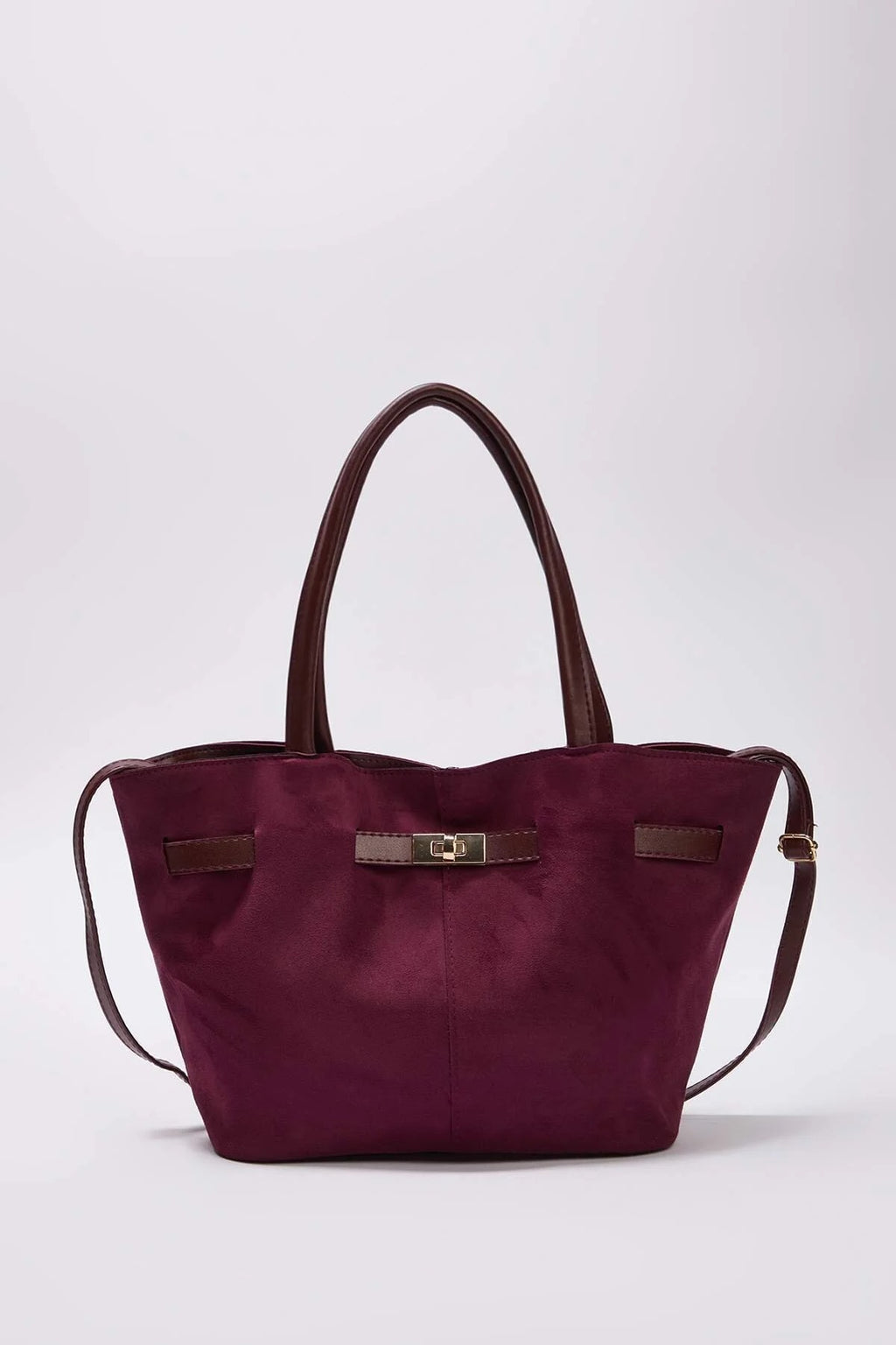 Soft Suede Handle and Crossbody Tote Shoulder Bag