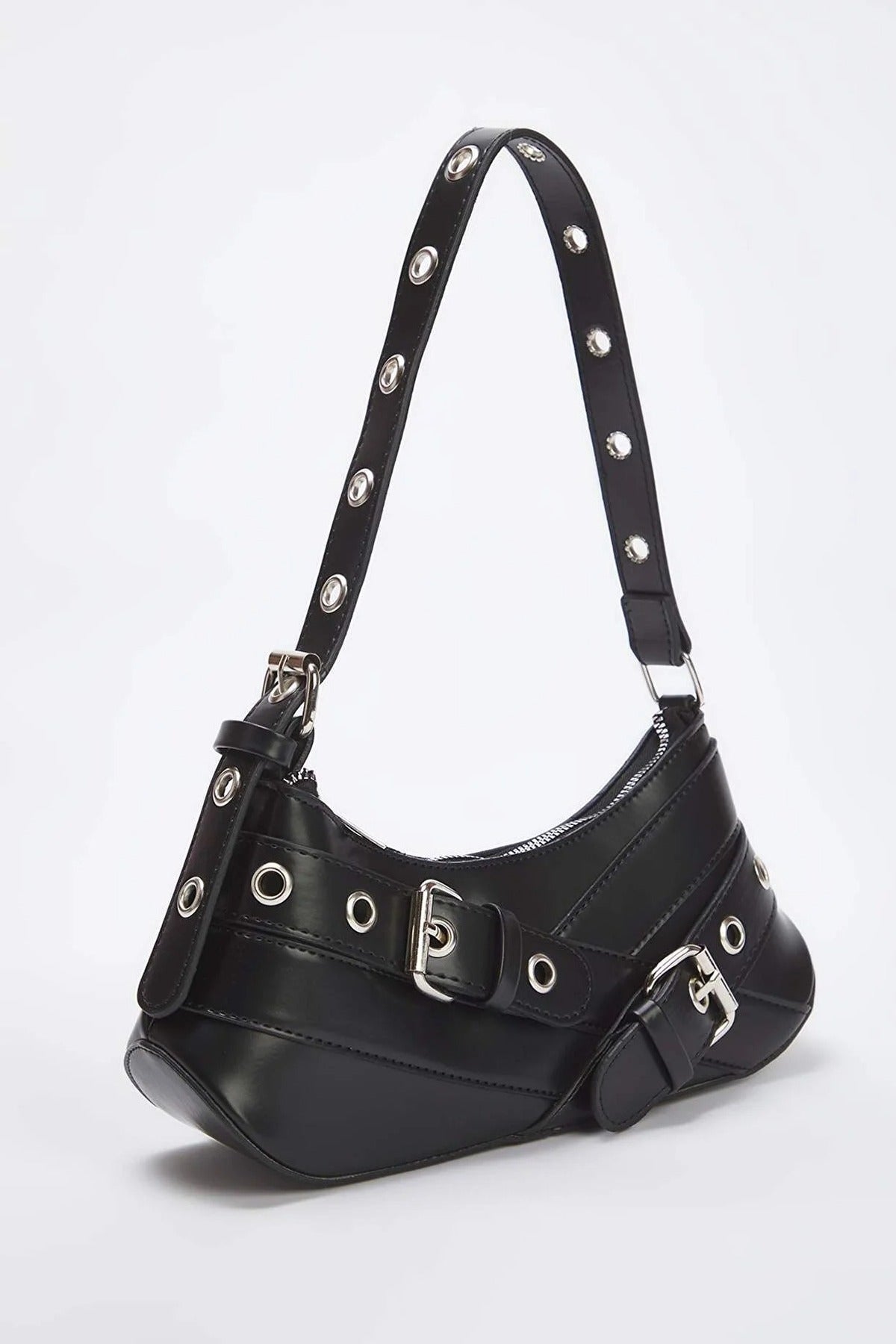 Baguette Shoulder Bag with Belt Buckle Detail
