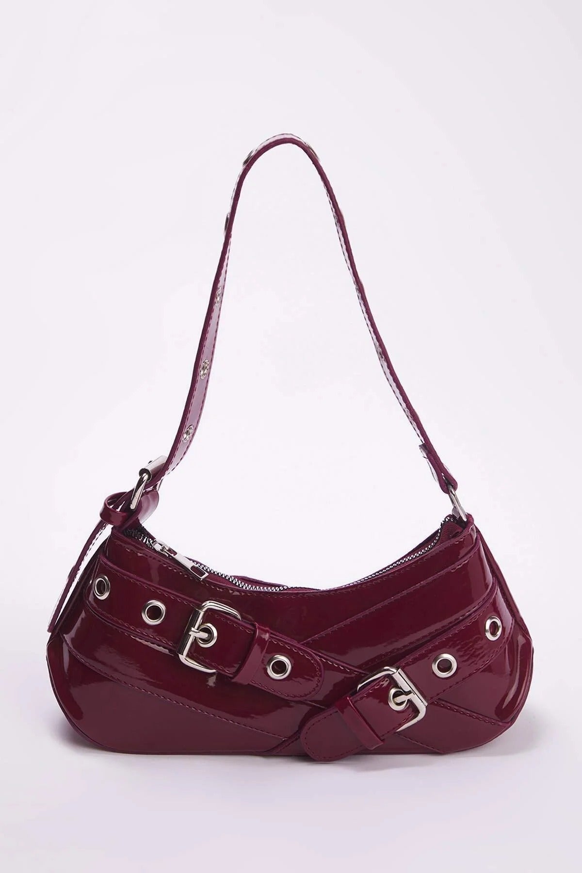 Baguette Shoulder Bag with Belt Buckle Detail