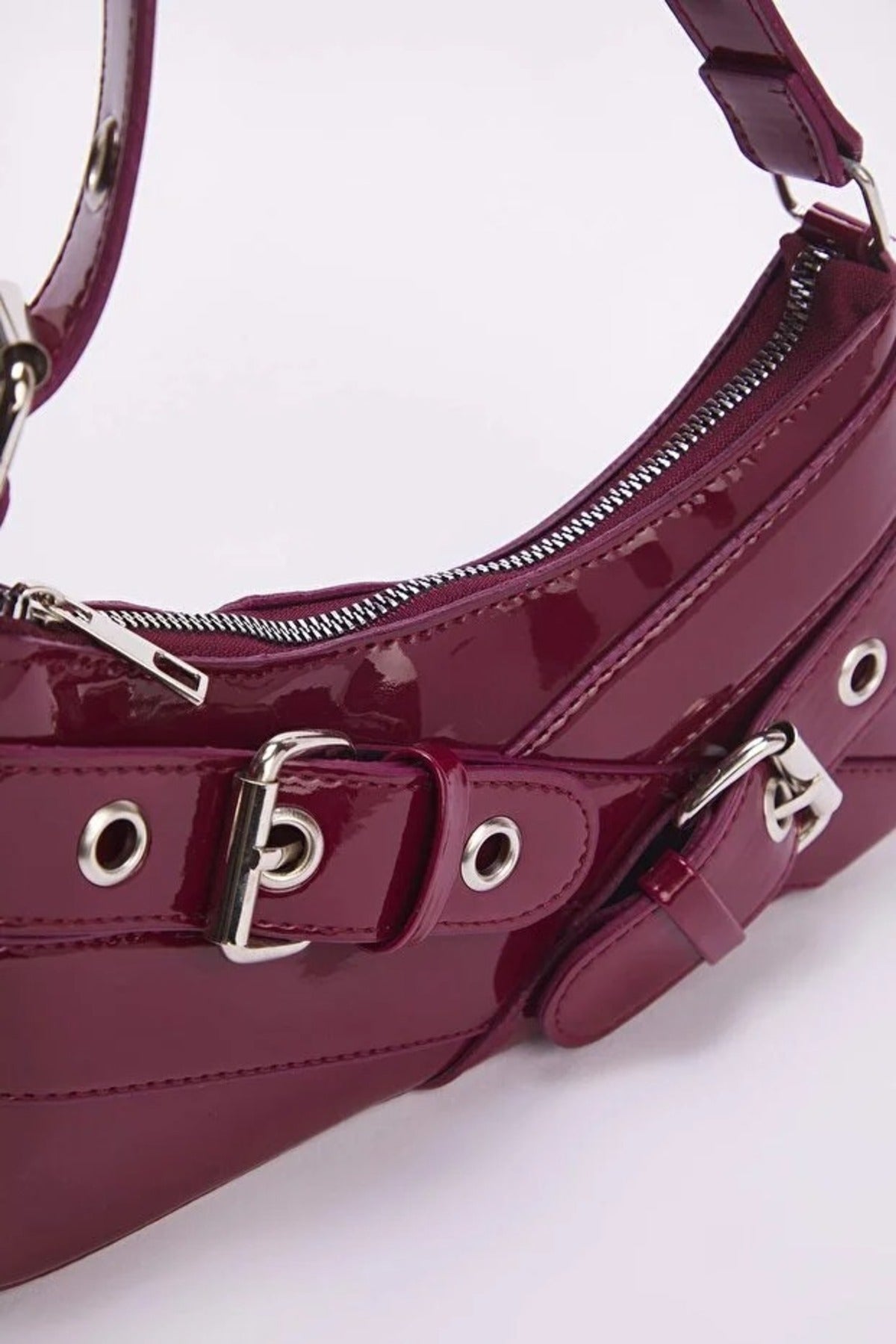 Baguette Shoulder Bag with Belt Buckle Detail