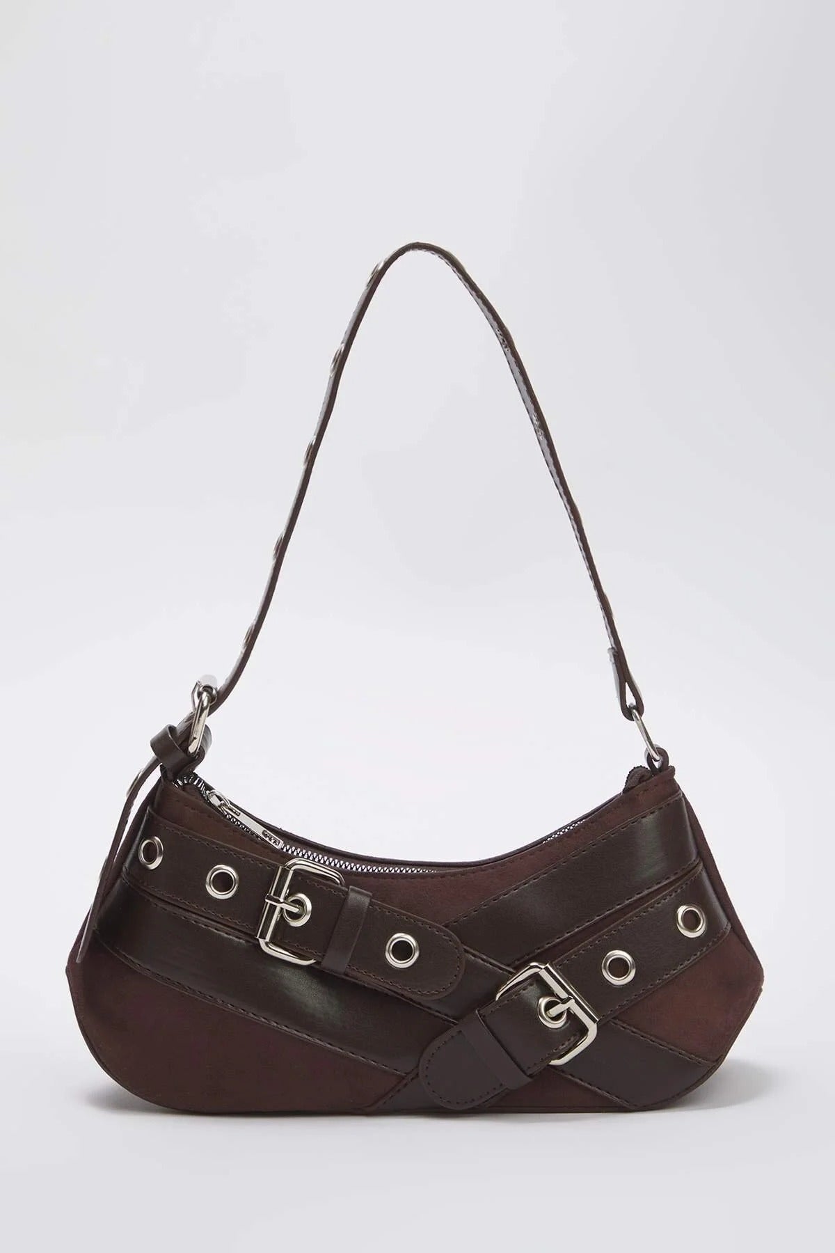 Baguette Shoulder Bag with Belt Buckle Detail