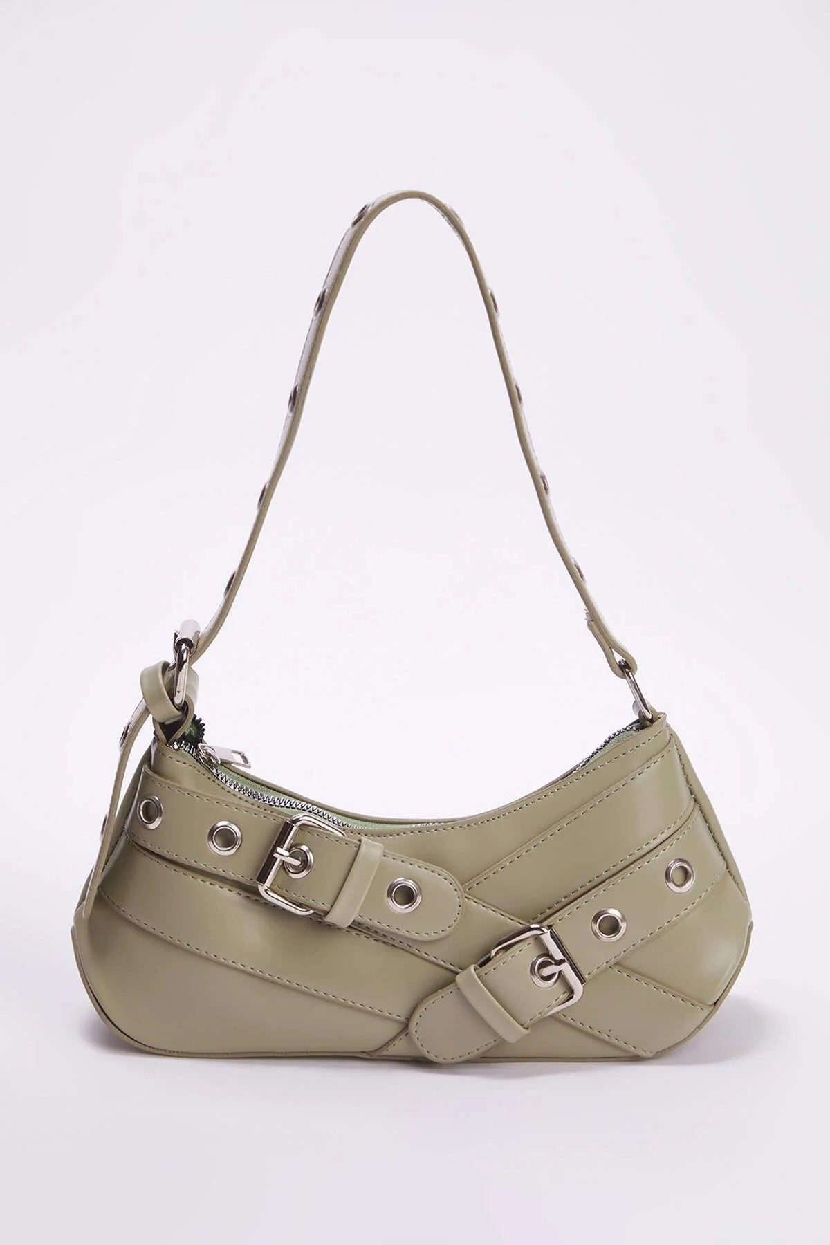 Baguette Shoulder Bag with Belt Buckle Detail