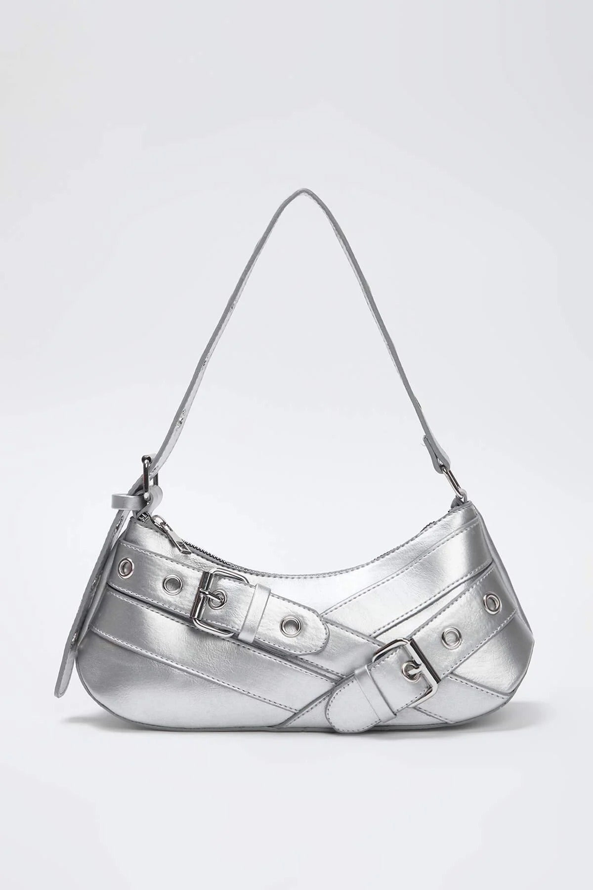 Baguette Shoulder Bag with Belt Buckle Detail