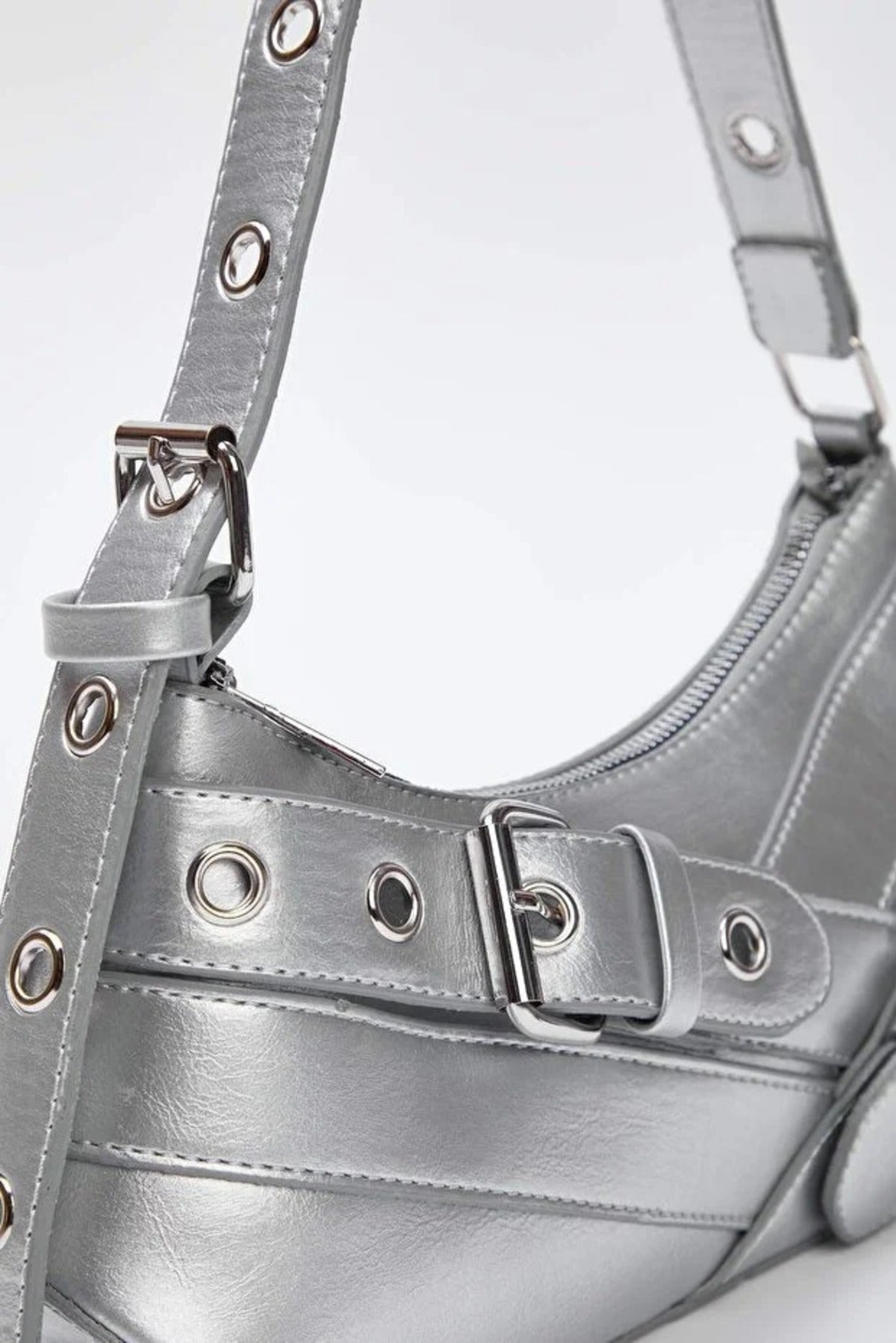 Baguette Shoulder Bag with Belt Buckle Detail