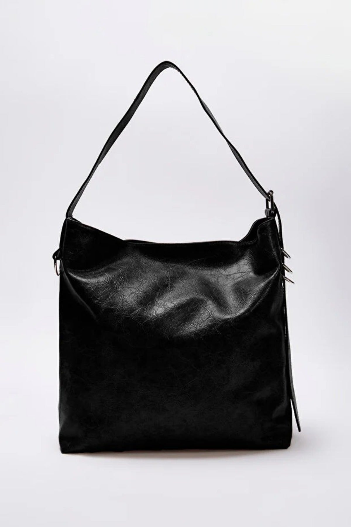 Wrinkled Faux Leather Belt Buckle Pouch Shoulder Bag