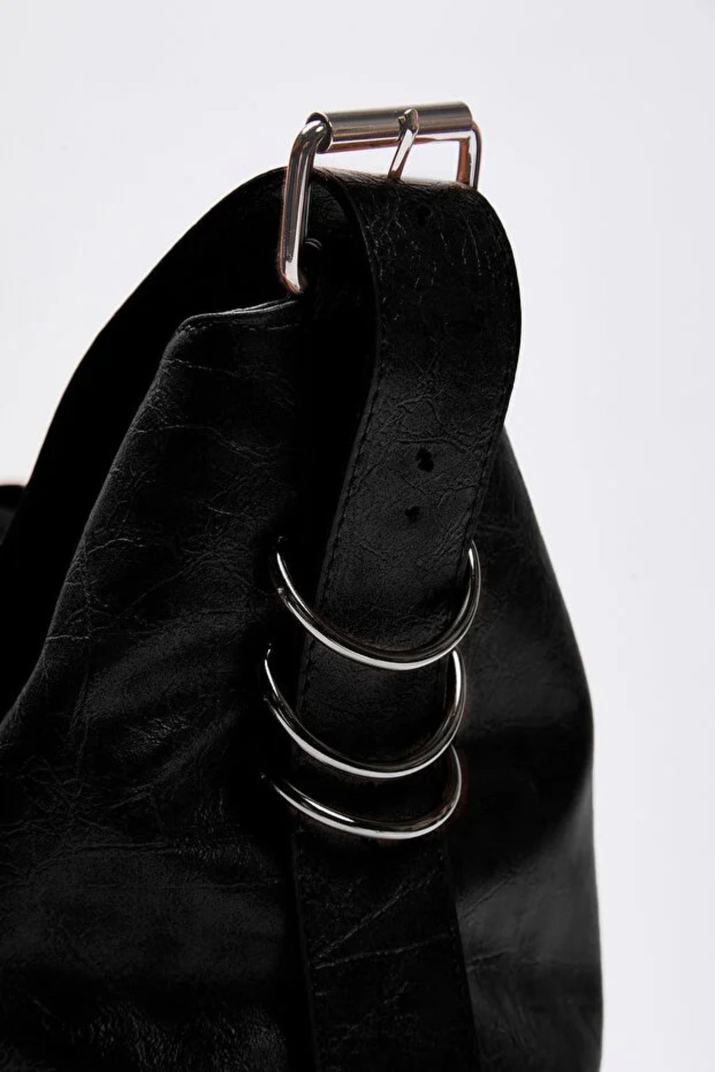 Wrinkled Faux Leather Belt Buckle Pouch Shoulder Bag