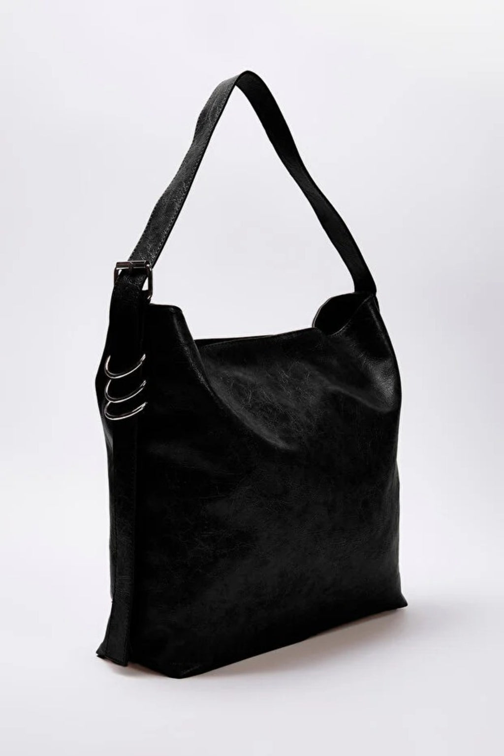 Wrinkled Faux Leather Belt Buckle Pouch Shoulder Bag