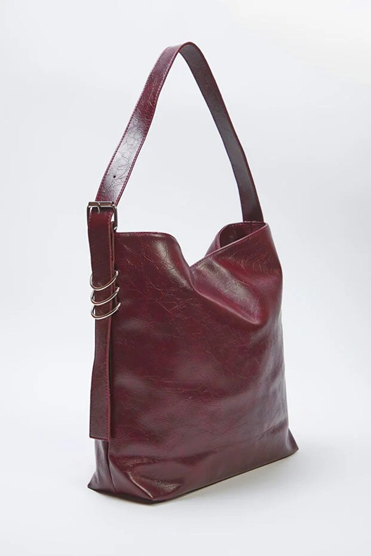 Wrinkled Faux Leather Belt Buckle Pouch Shoulder Bag