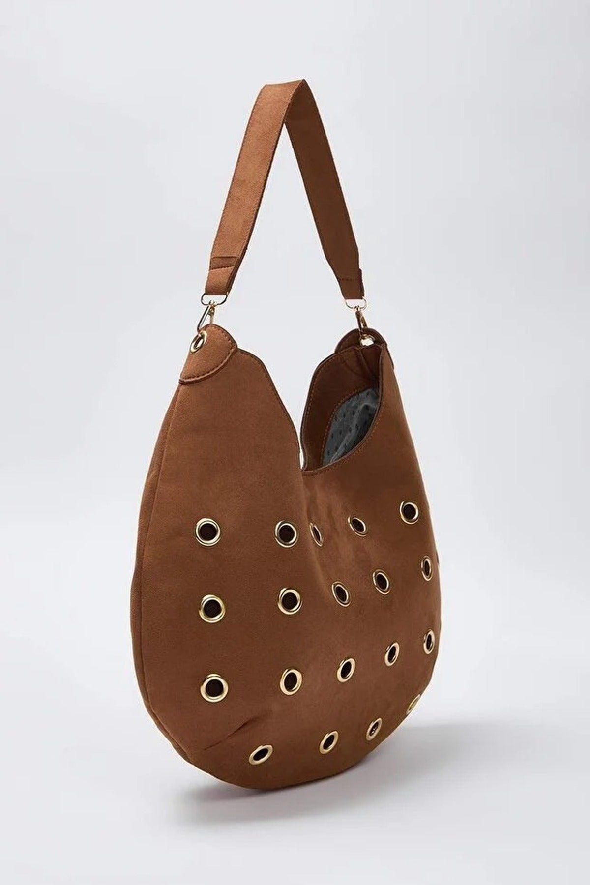 Suede Eyelet Detailed Women's Shoulder Bag