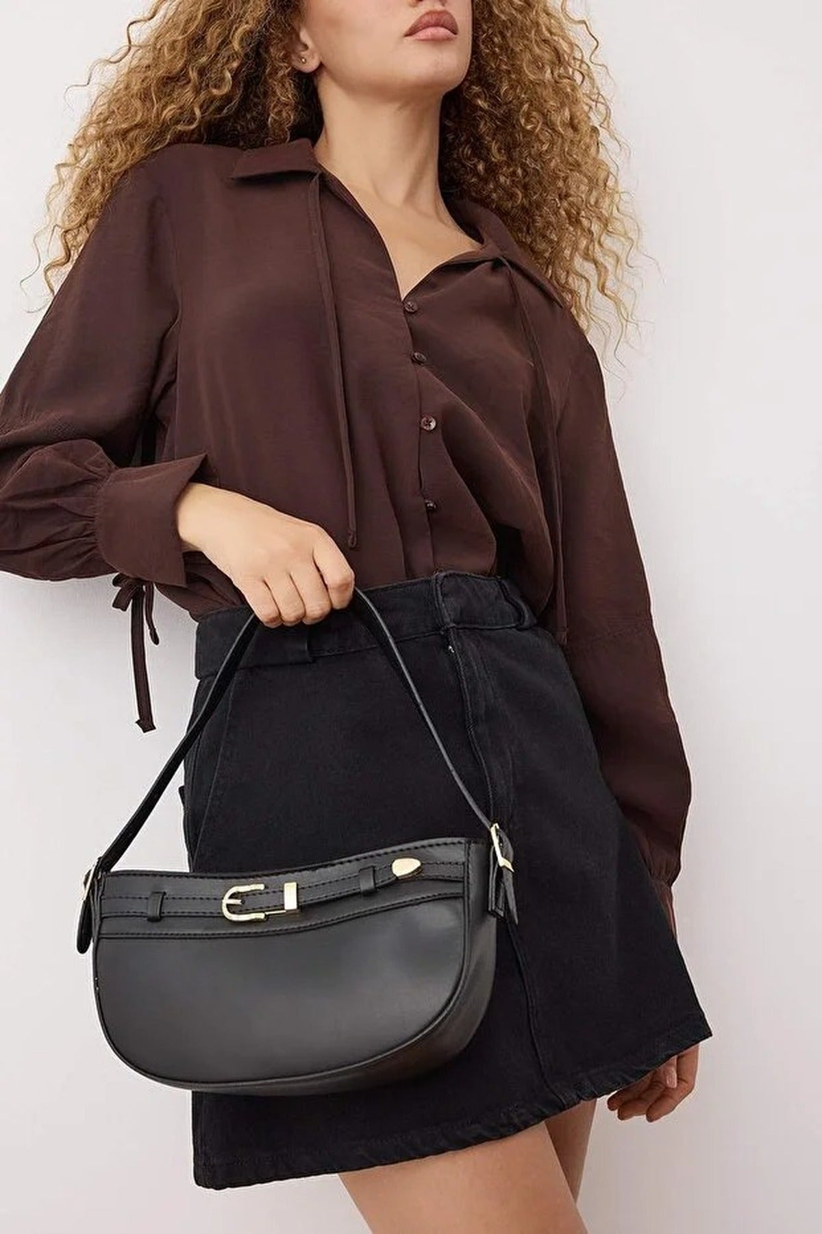 Women's Mini City Shoulder Bag with Buckle Detail