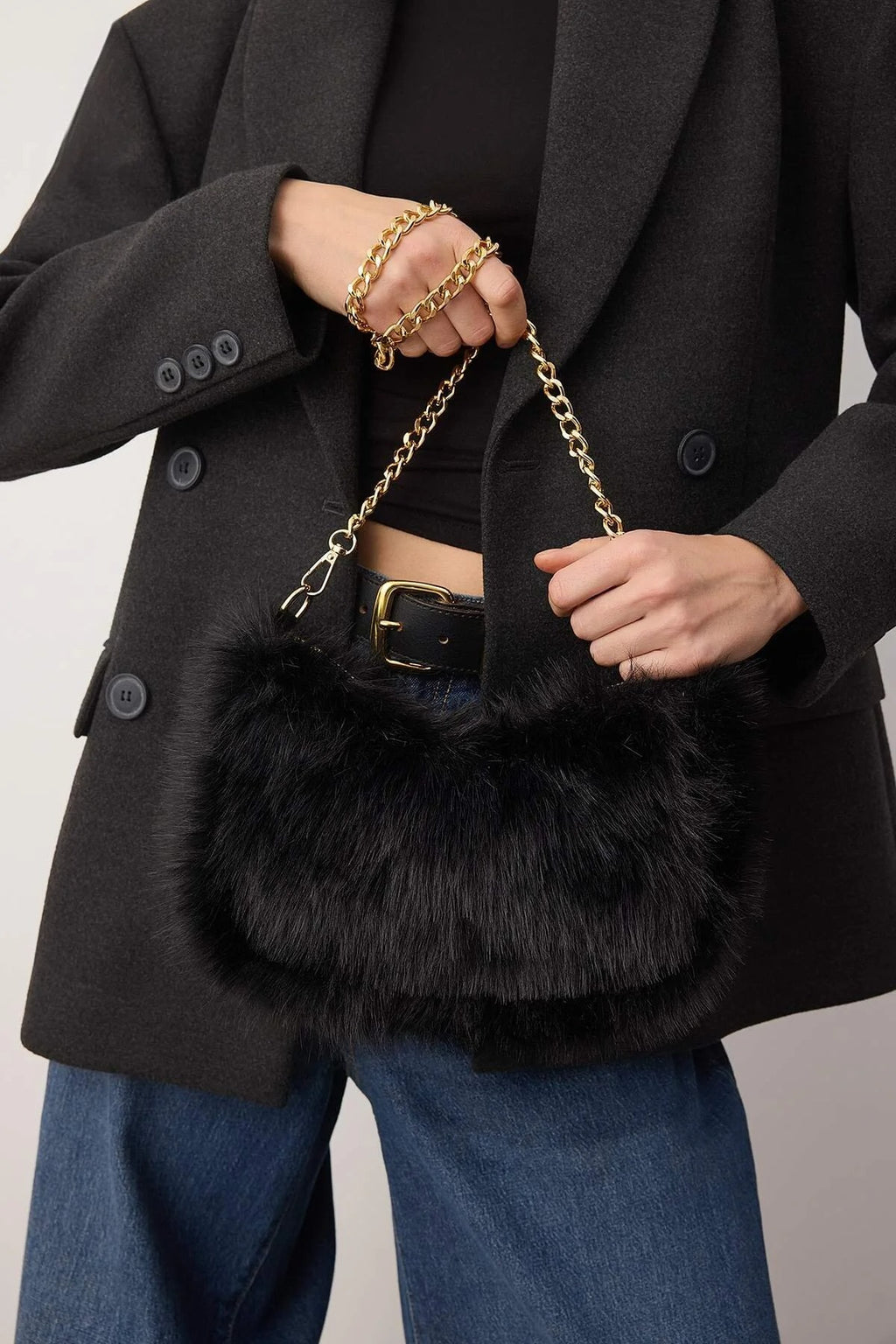 Chain Strap Faux Fur Women's Shoulder Bag