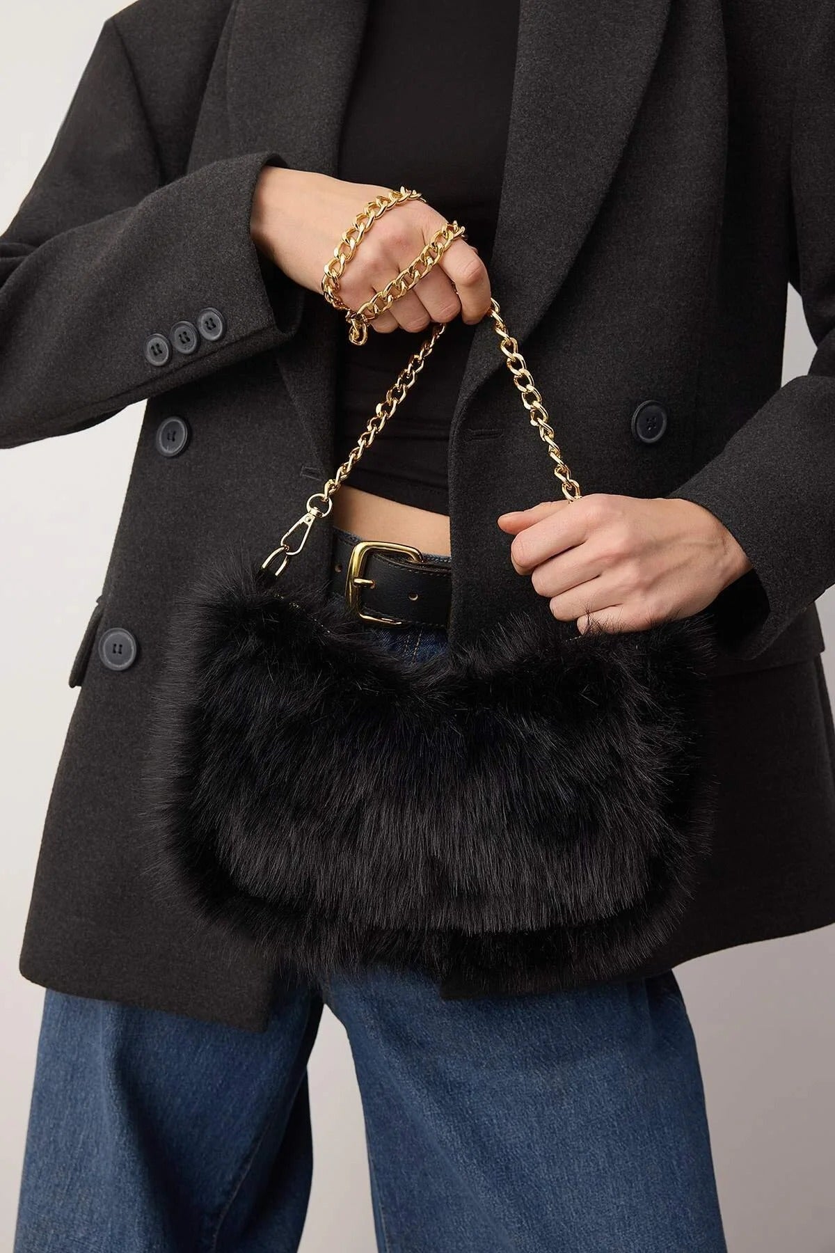 Chain Strap Faux Fur Women's Shoulder Bag