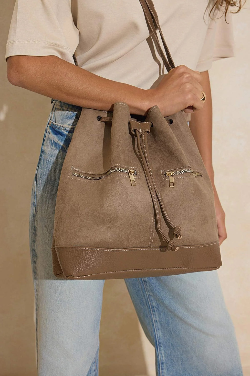 Suede Drawstring Women's Shoulder Bag