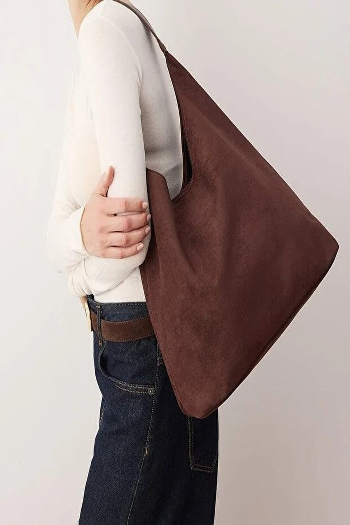 Suede Shoulder Bag with Matching Makeup Pouch