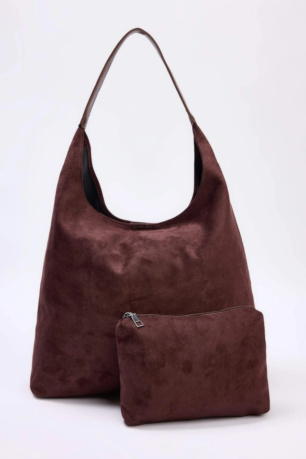 Suede Shoulder Bag with Matching Makeup Pouch