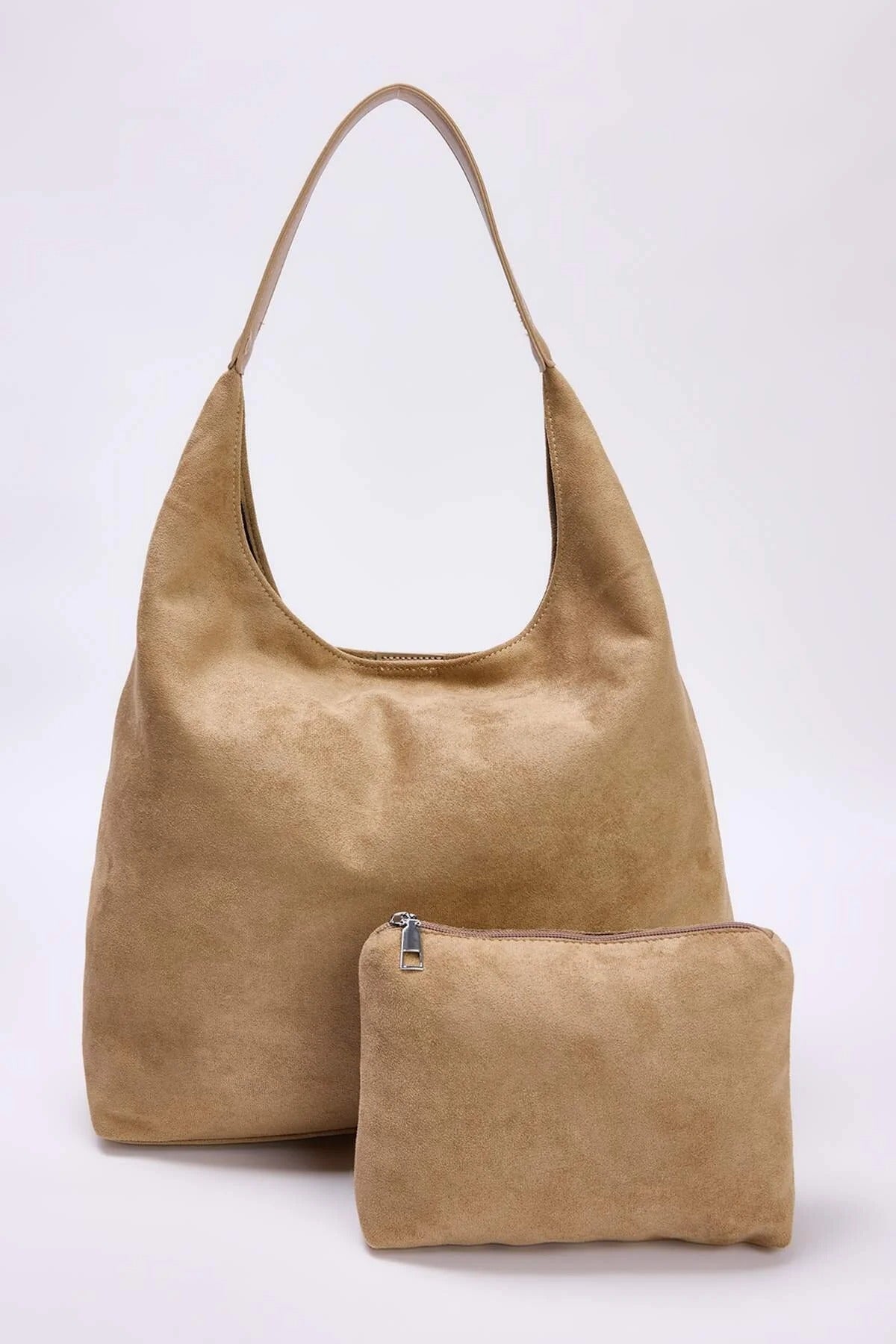 Suede Shoulder Bag with Matching Makeup Pouch