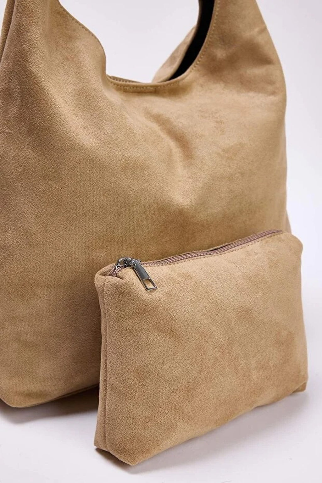Suede Shoulder Bag with Matching Makeup Pouch