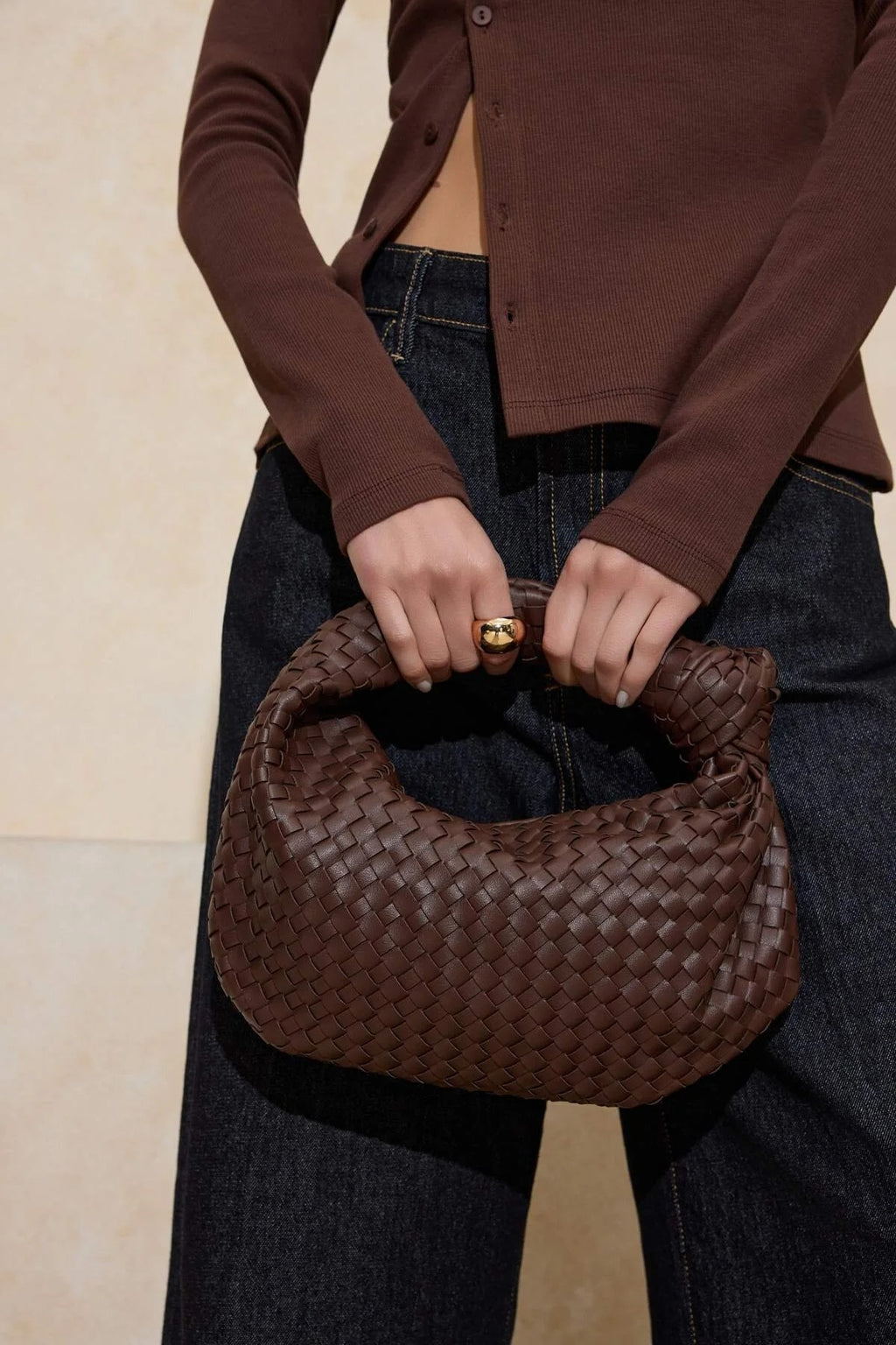Women's Mini Shoulder Bag with Knitted Details