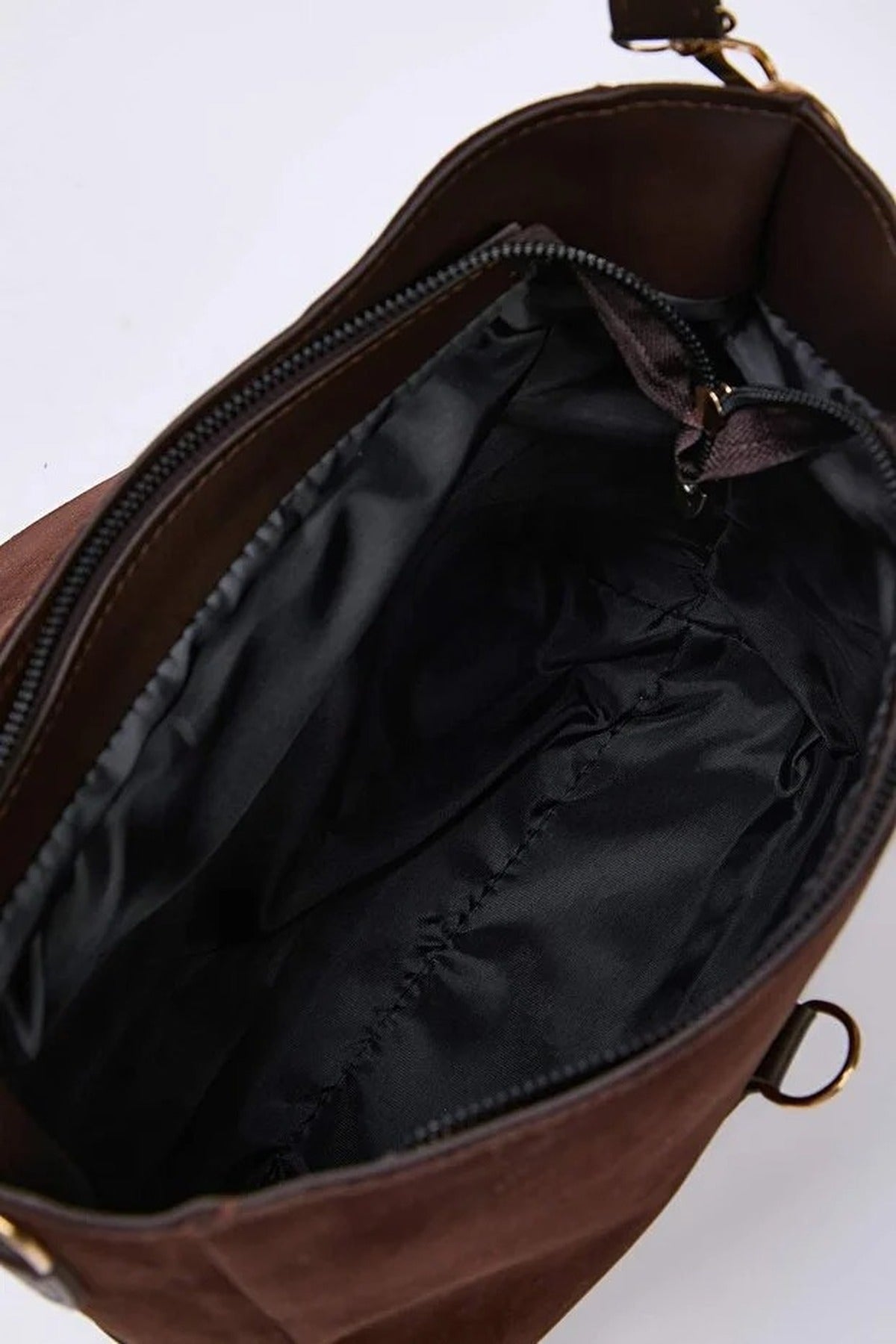 Suede Women's Midi Tote Shoulder Bag with Buckle Detail