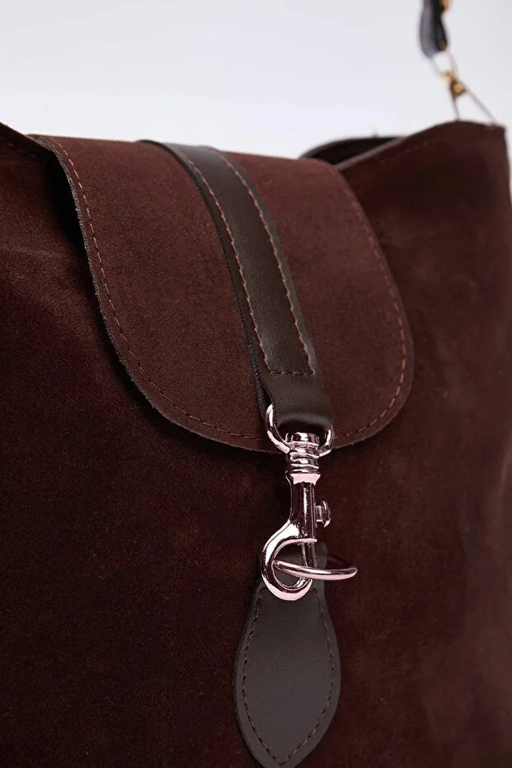 Suede Women's Midi Tote Shoulder Bag with Buckle Detail