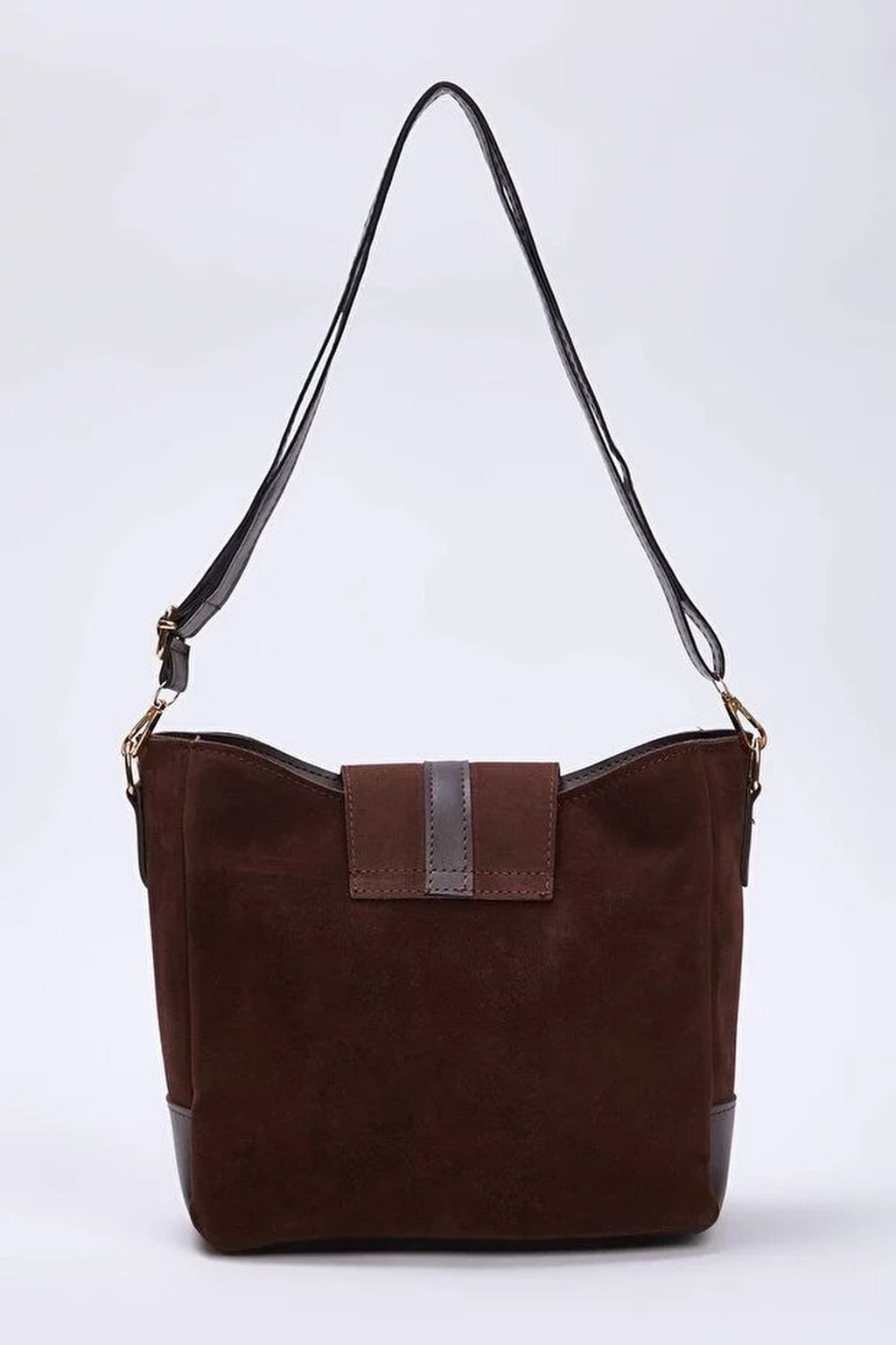 Suede Women's Midi Tote Shoulder Bag with Buckle Detail