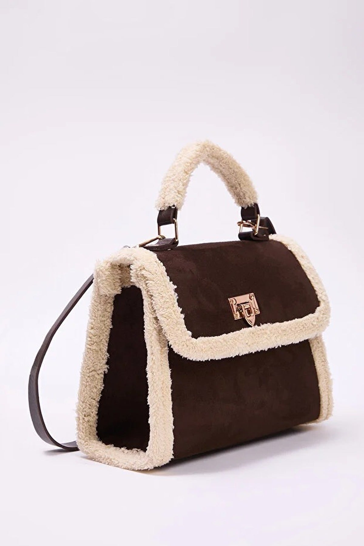 Suede Women's Shoulder Bag with Plush Details