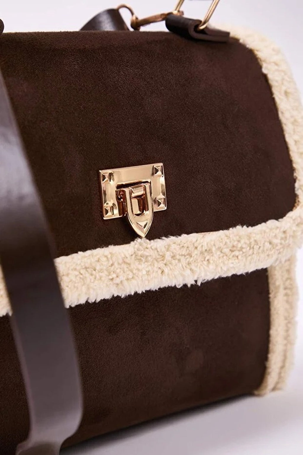 Suede Women's Shoulder Bag with Plush Details