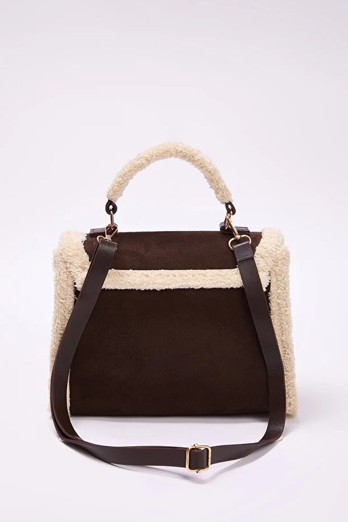 Suede Women's Shoulder Bag with Plush Details