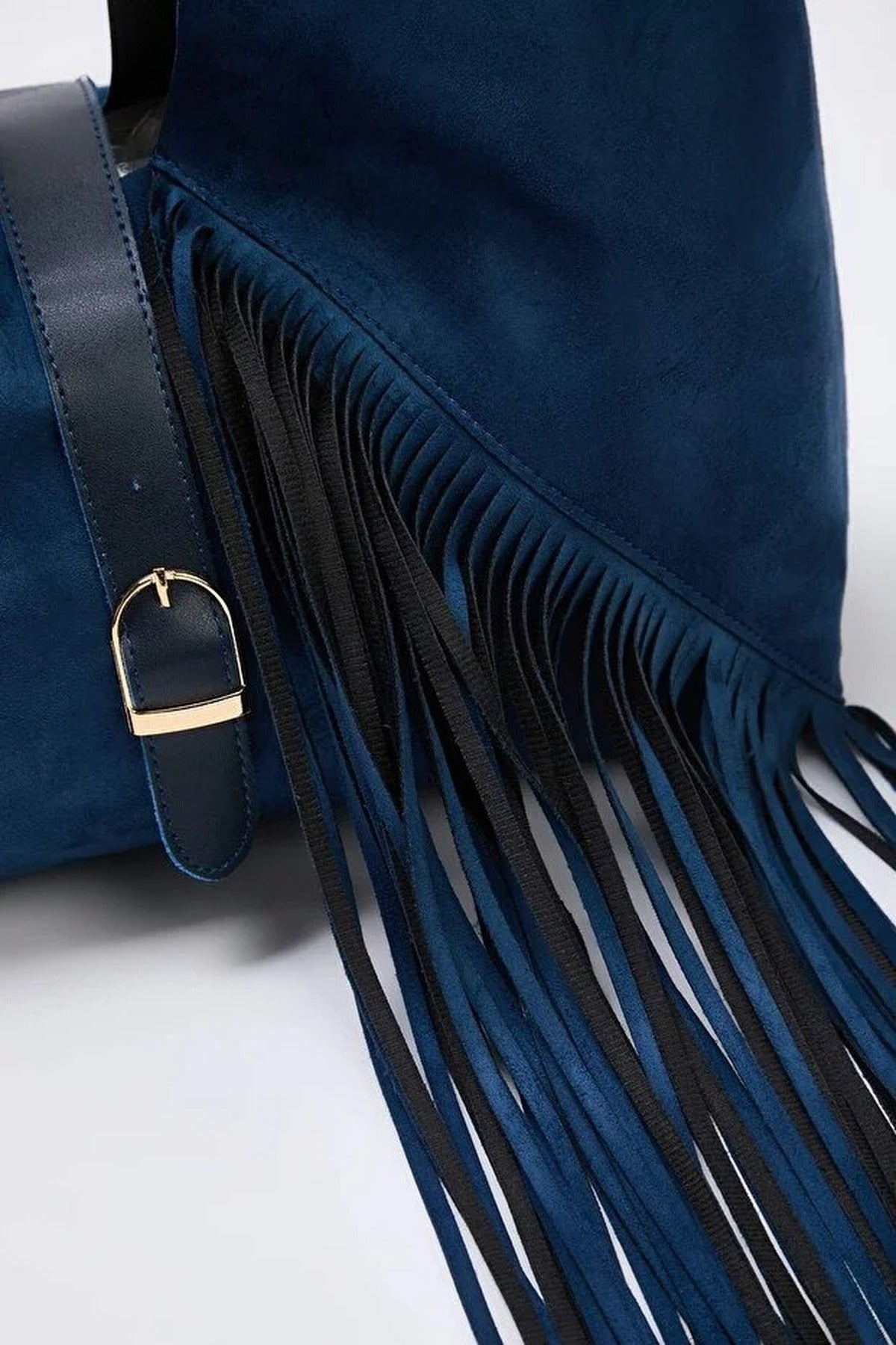 Women's Medium Size Shoulder Bag with Tassel and Buckle Detail