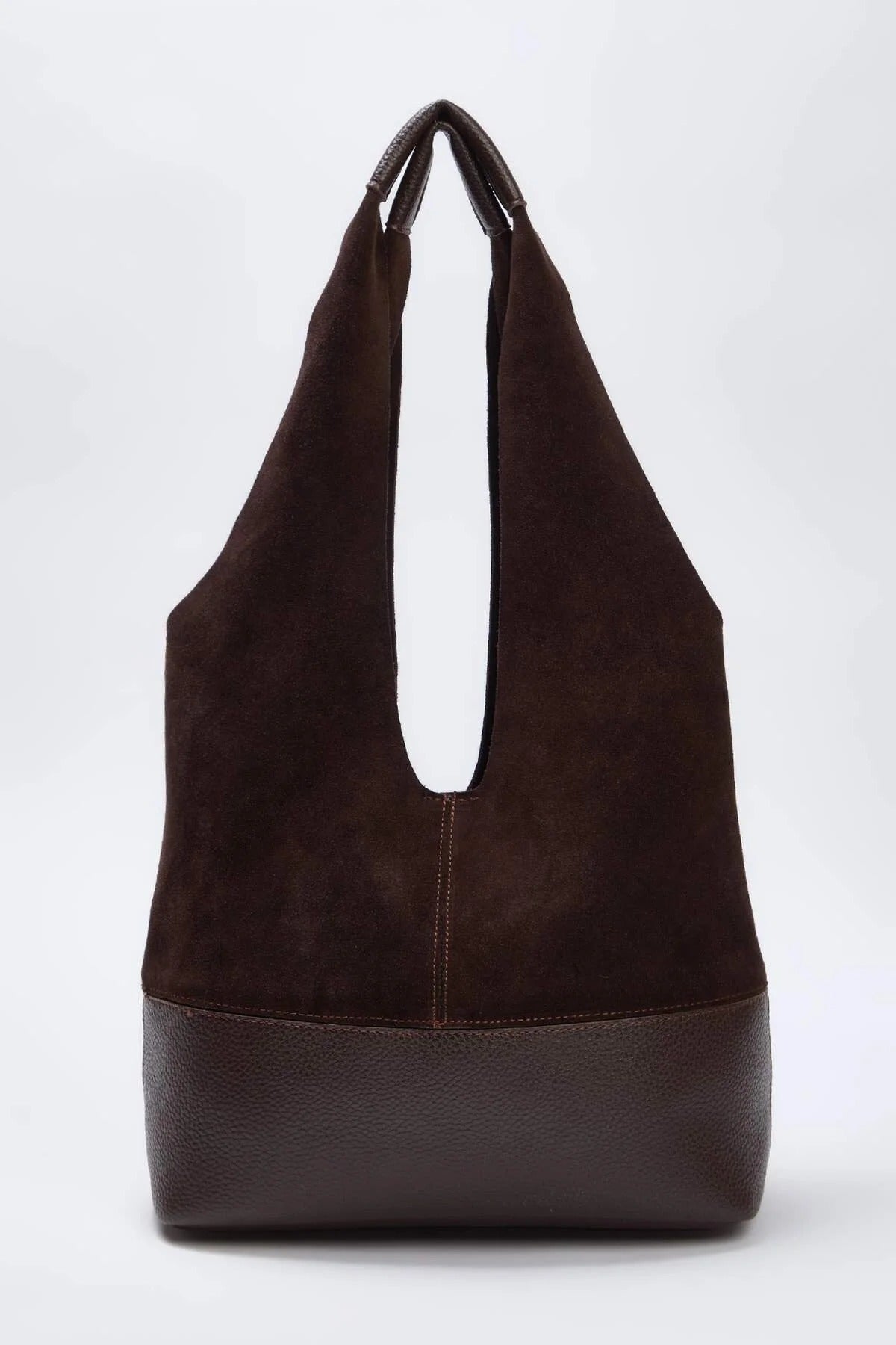 Genuine Leather Midi Shoulder Bag with Zipper Expandable