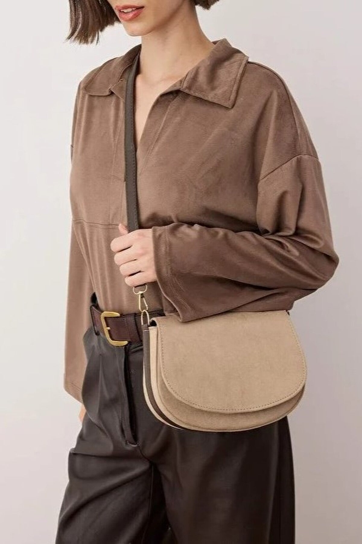 Suede Double Strap Women's City Bag