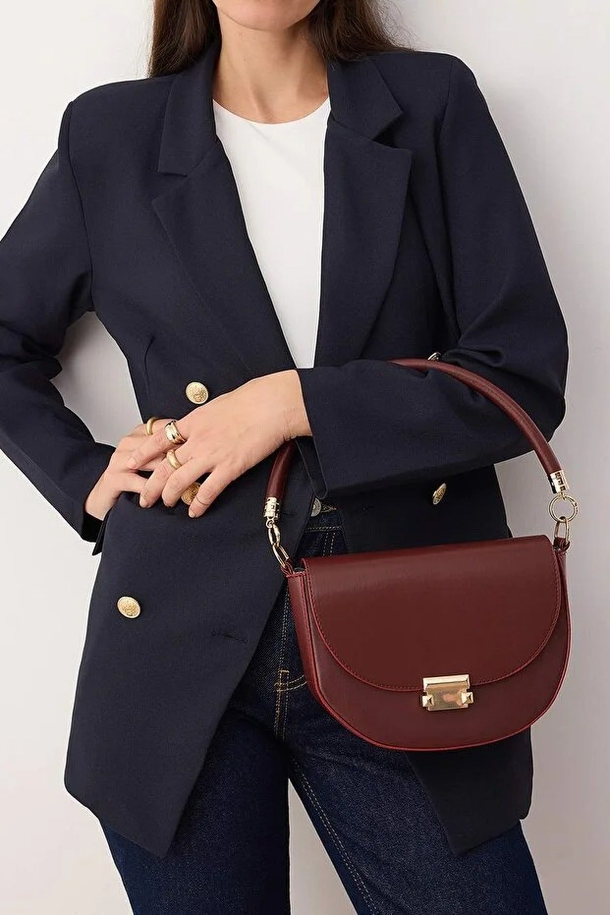 Women's Mini City Shoulder Bag with Metal Buckle Detail