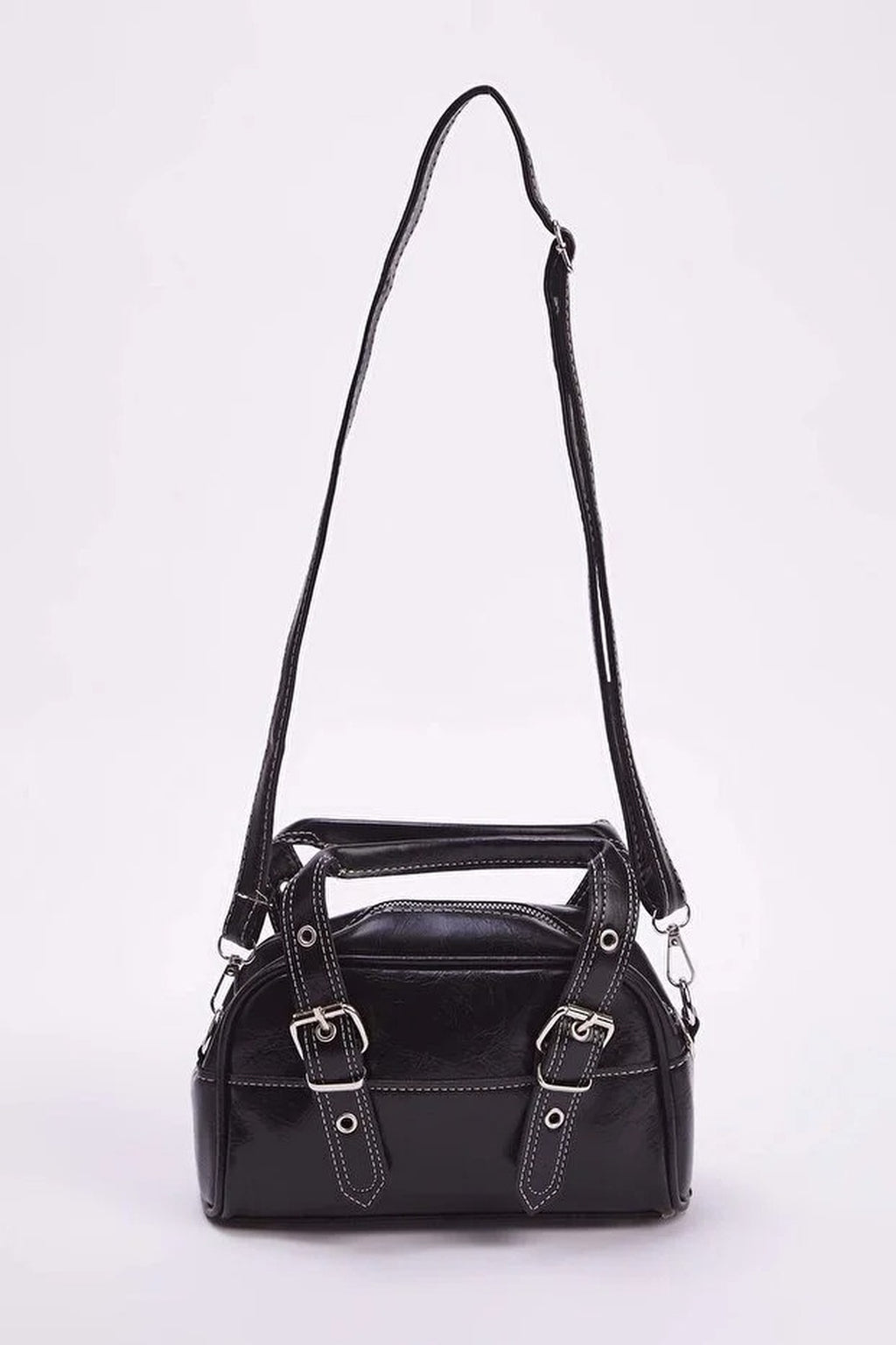 Women's Bowling Mini City Hand and Shoulder Bag with Contrast Stitching