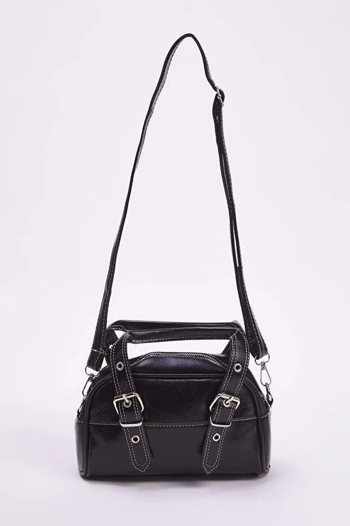 Women's Bowling Mini City Hand and Shoulder Bag with Contrast Stitching