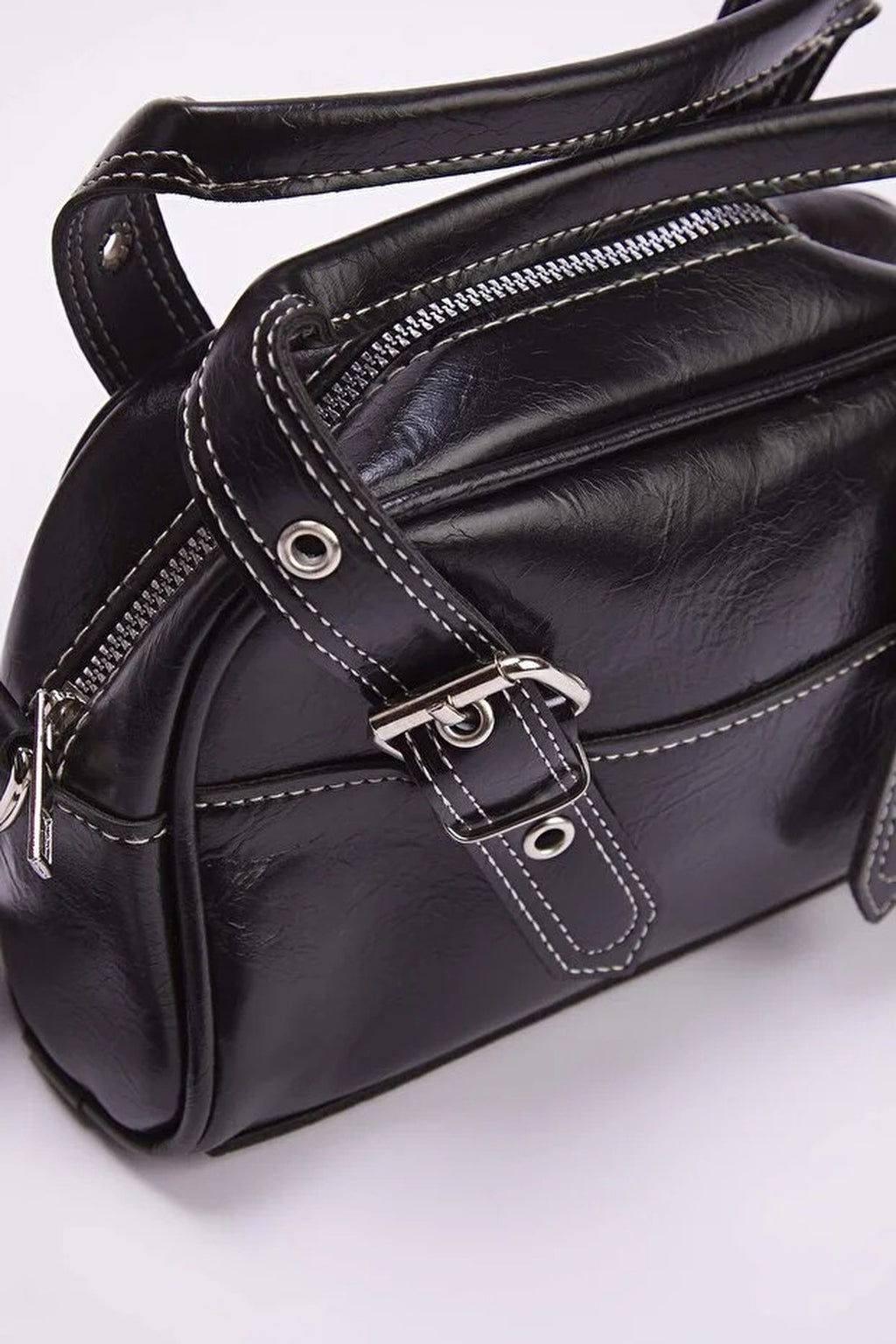 Women's Bowling Mini City Hand and Shoulder Bag with Contrast Stitching