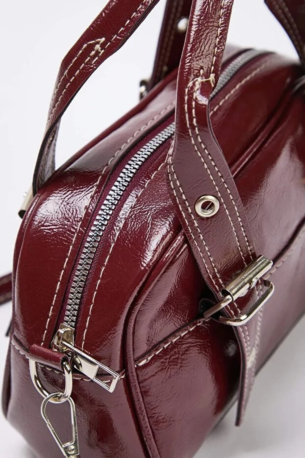 Women's Bowling Mini City Hand and Shoulder Bag with Contrast Stitching