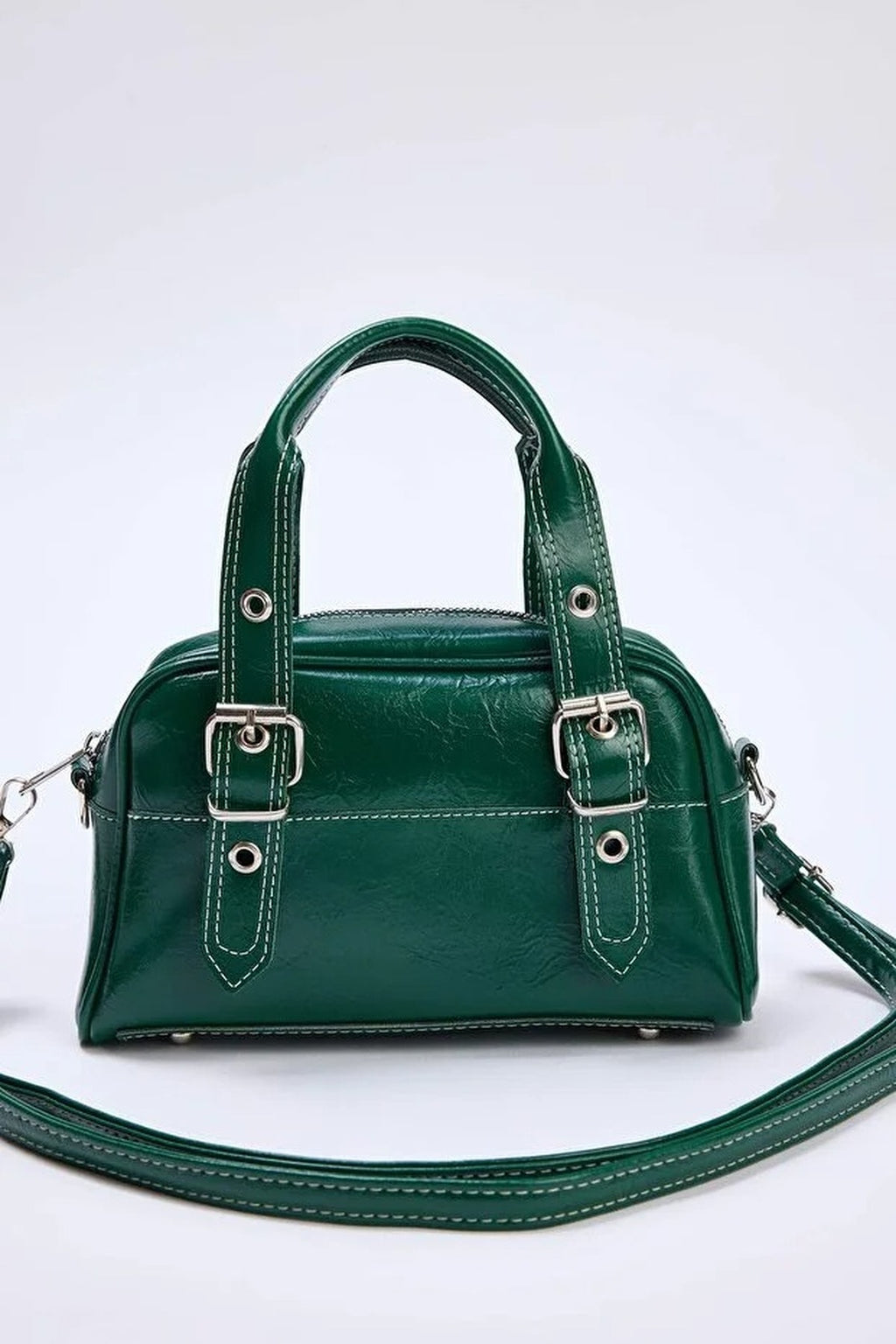 Women's Bowling Mini City Hand and Shoulder Bag with Contrast Stitching