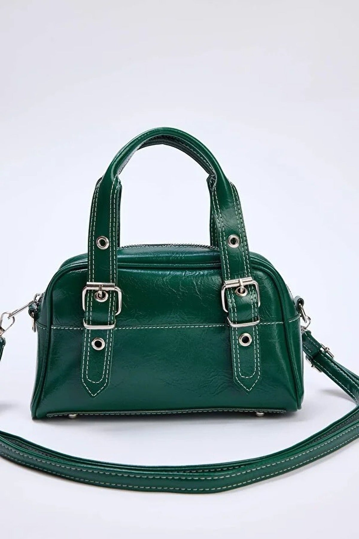 Women's Bowling Mini City Hand and Shoulder Bag with Contrast Stitching