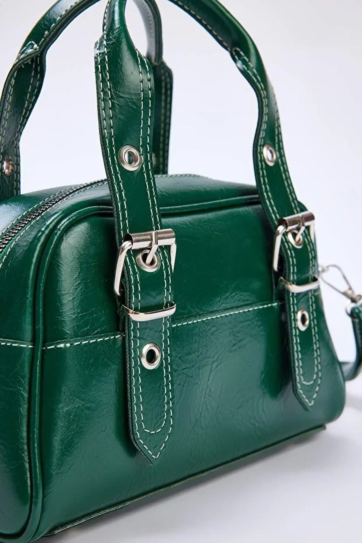 Women's Bowling Mini City Hand and Shoulder Bag with Contrast Stitching