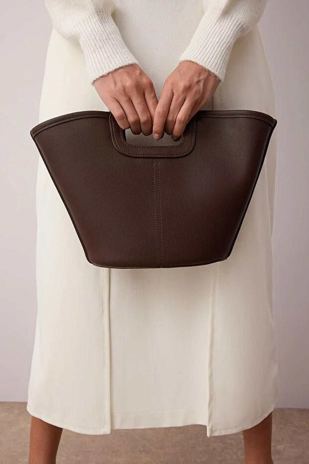 Stitch Detail Dual-Use Bucket Hand and Shoulder Bag