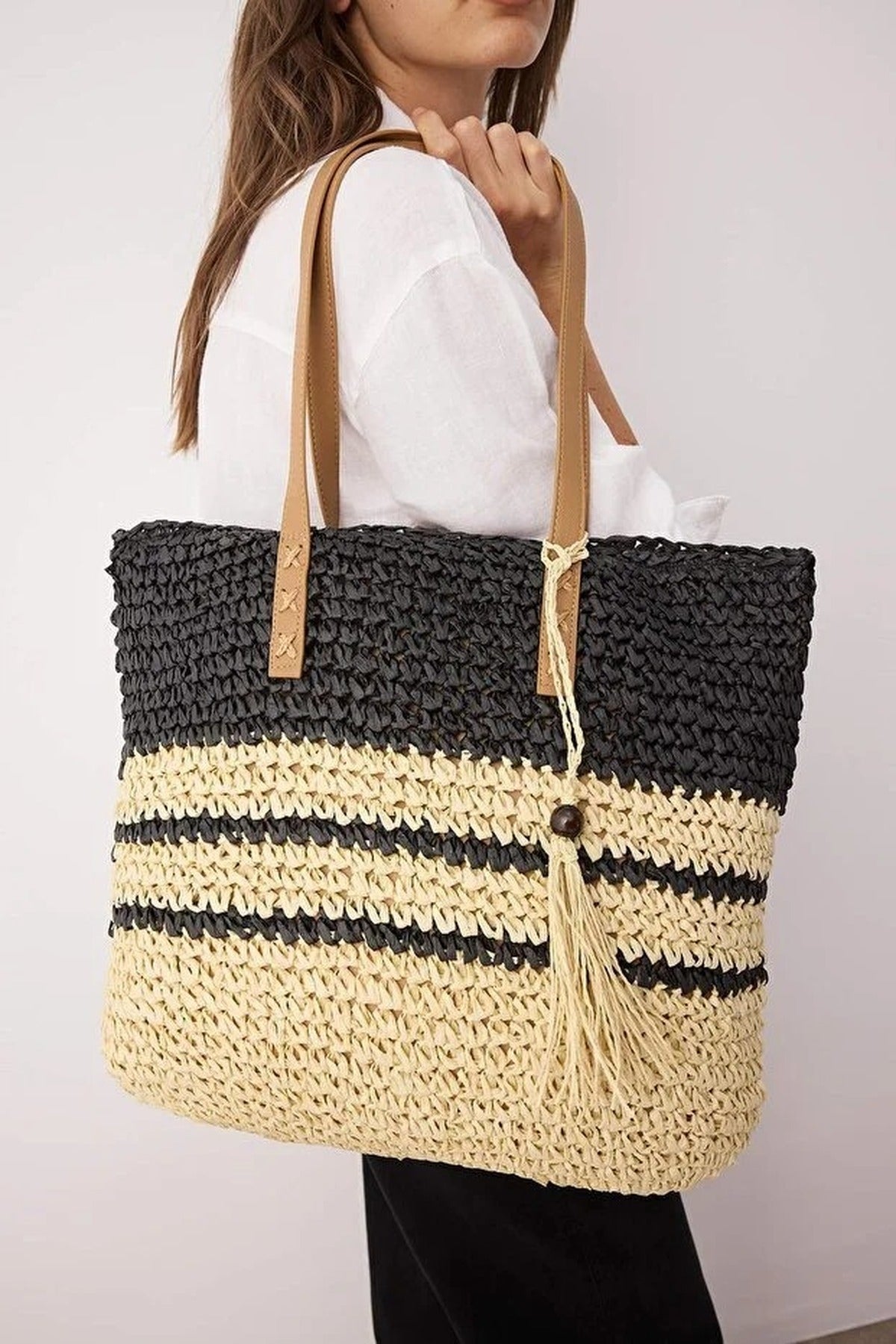Large Woven Straw Shoulder Bag for Women