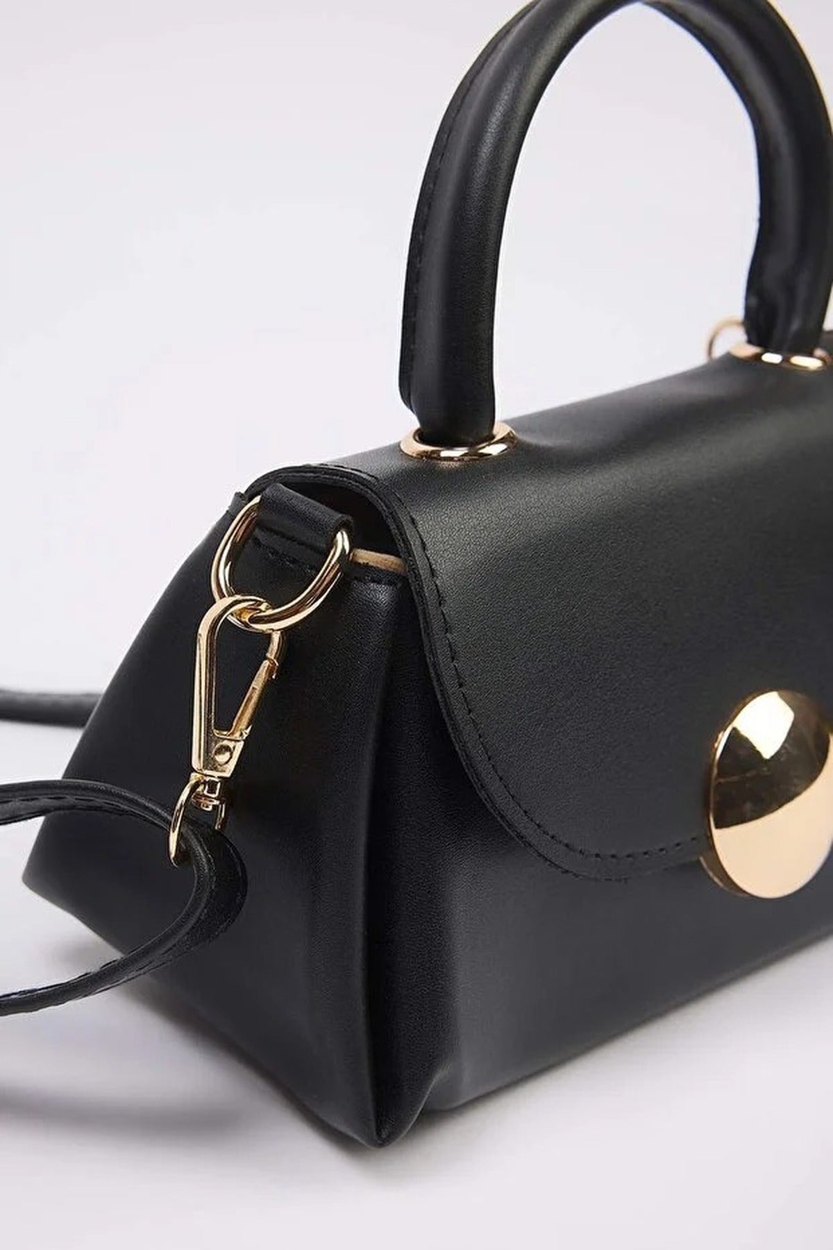 Women's Mini Hand and Shoulder City Bag with Metal Accessory Details
