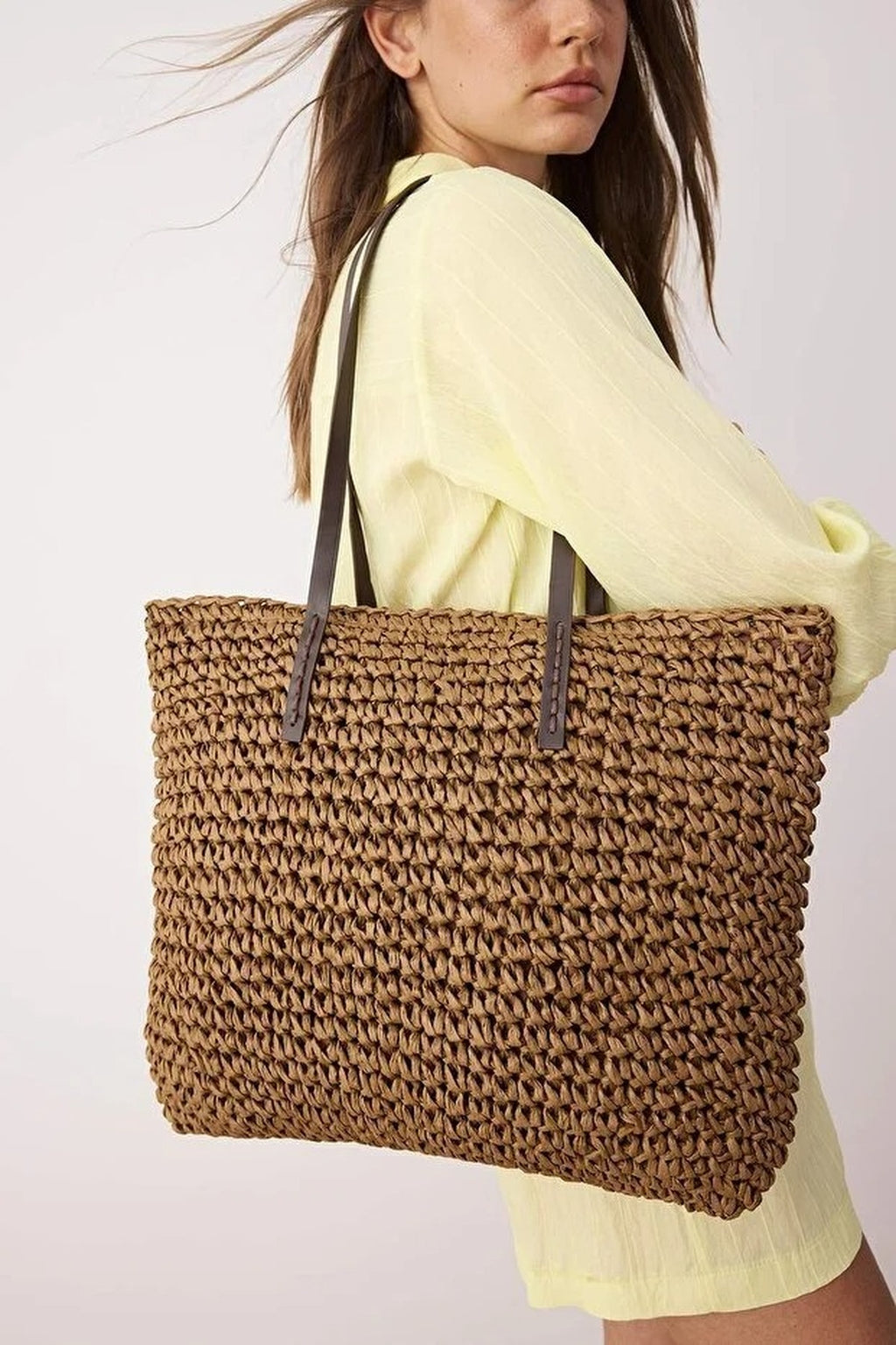 Large Woven Straw Shoulder Bag for Women