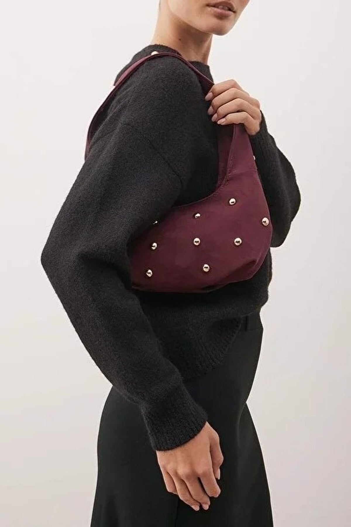 Trok Stone Embellished Women's Oval Medium Size Hand and Shoulder Bag