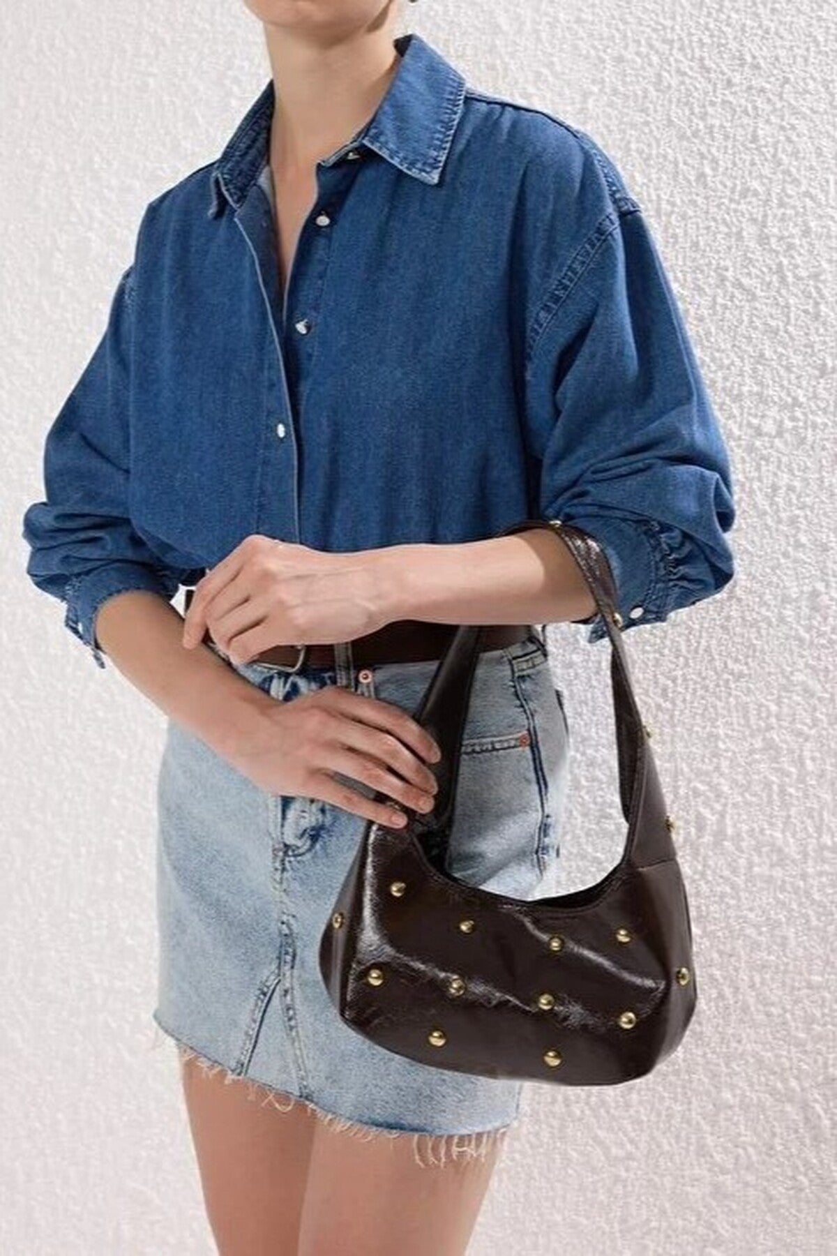 Trok Stone Embellished Women's Oval Medium Size Hand and Shoulder Bag