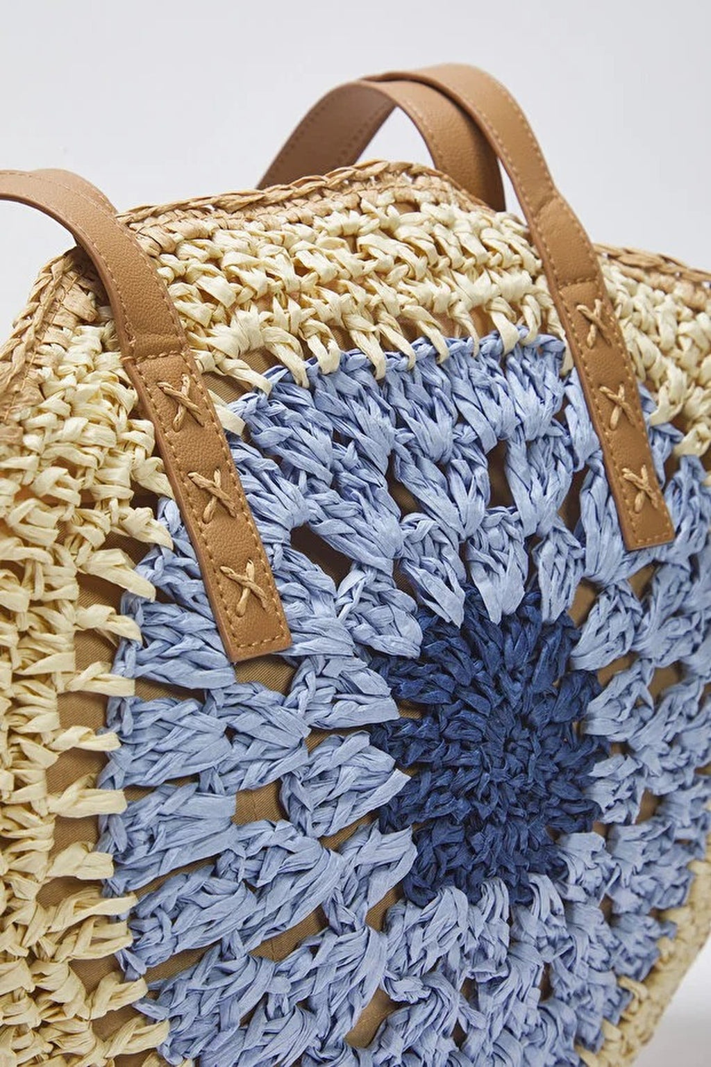 Color Block Hand-Knitted Woven Straw Women's Medium Size Round Shoulder Bag