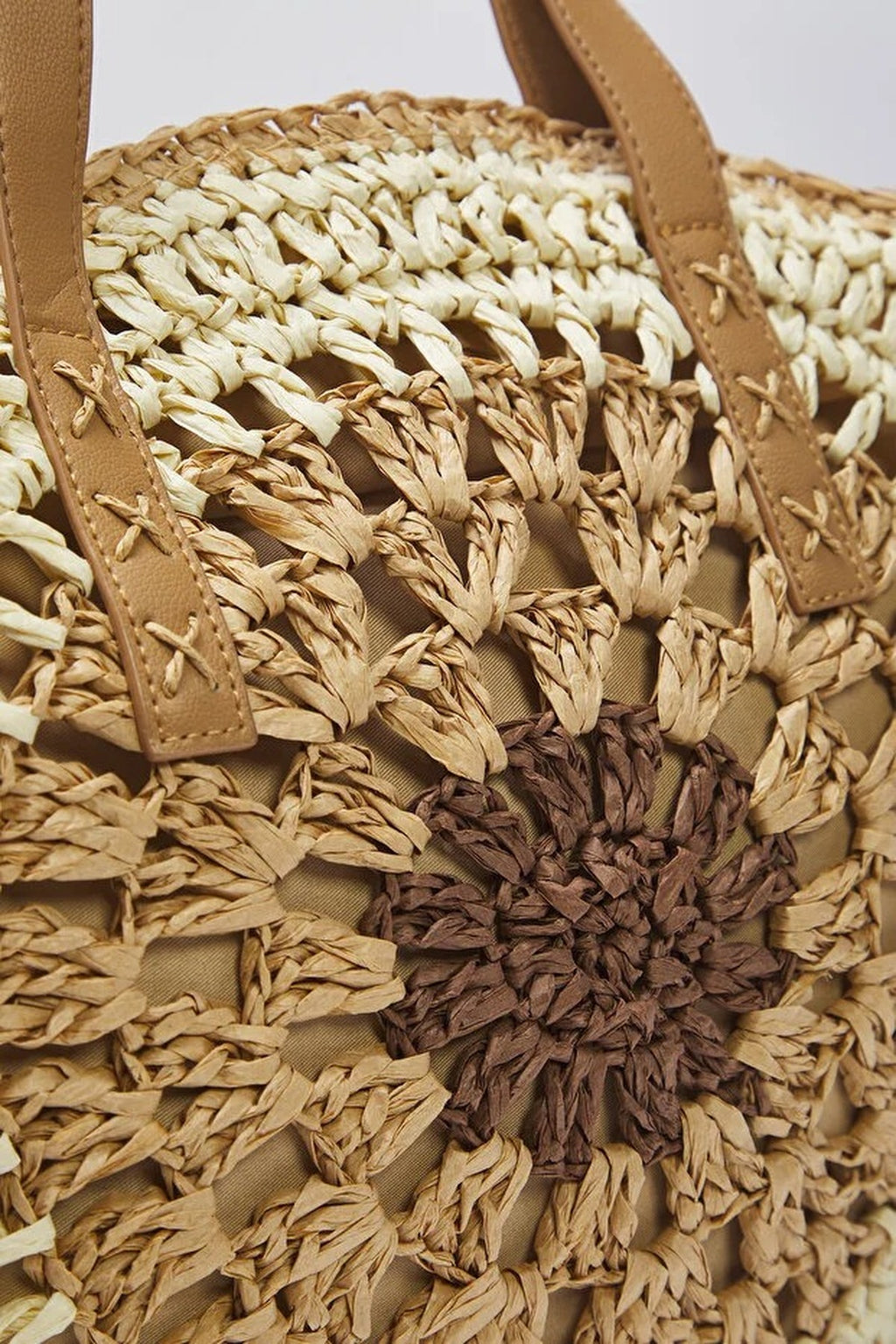 Color Block Hand-Knitted Woven Straw Women's Medium Size Round Shoulder Bag