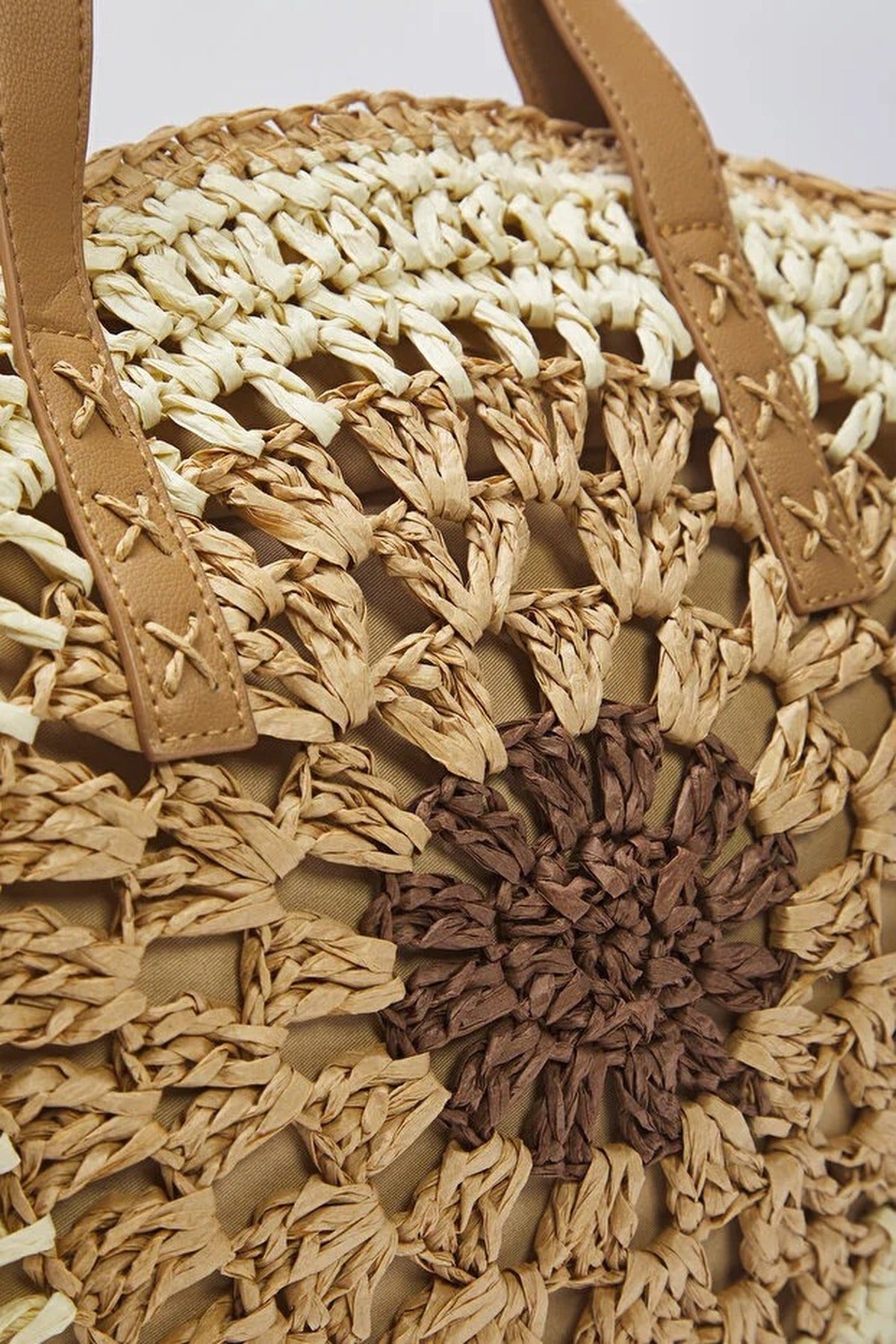 Color Block Hand-Knitted Woven Straw Women's Medium Size Round Shoulder Bag