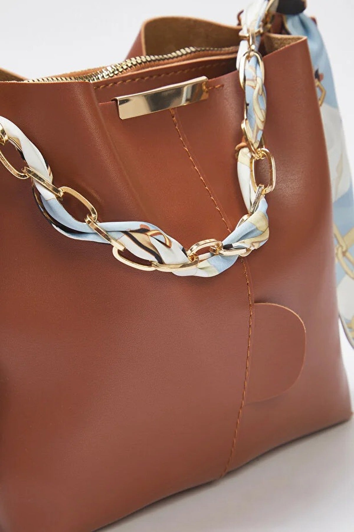 Women's Crossbody Shoulder Bag with Chain Scarf Detail