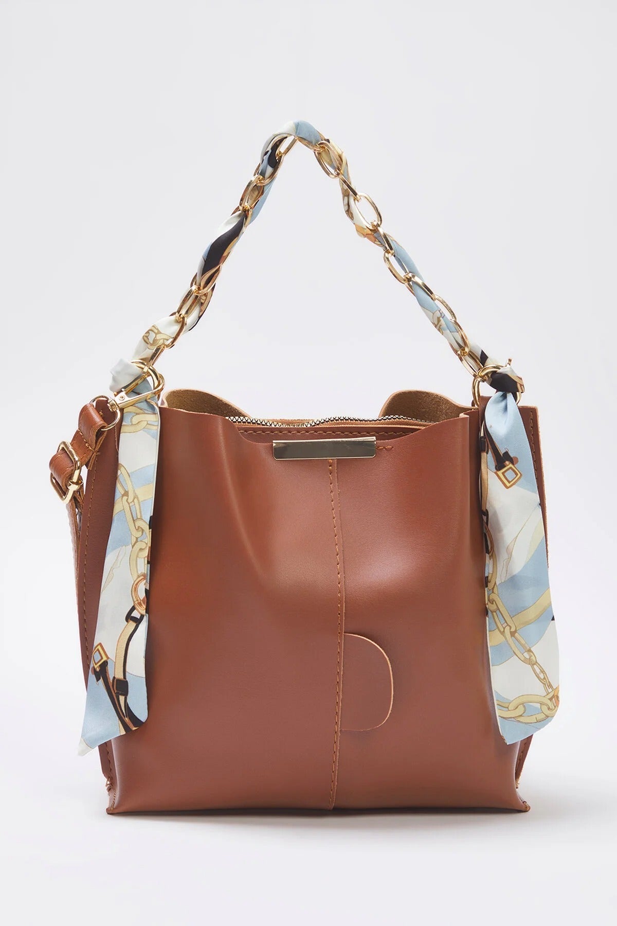 Women's Crossbody Shoulder Bag with Chain Scarf Detail